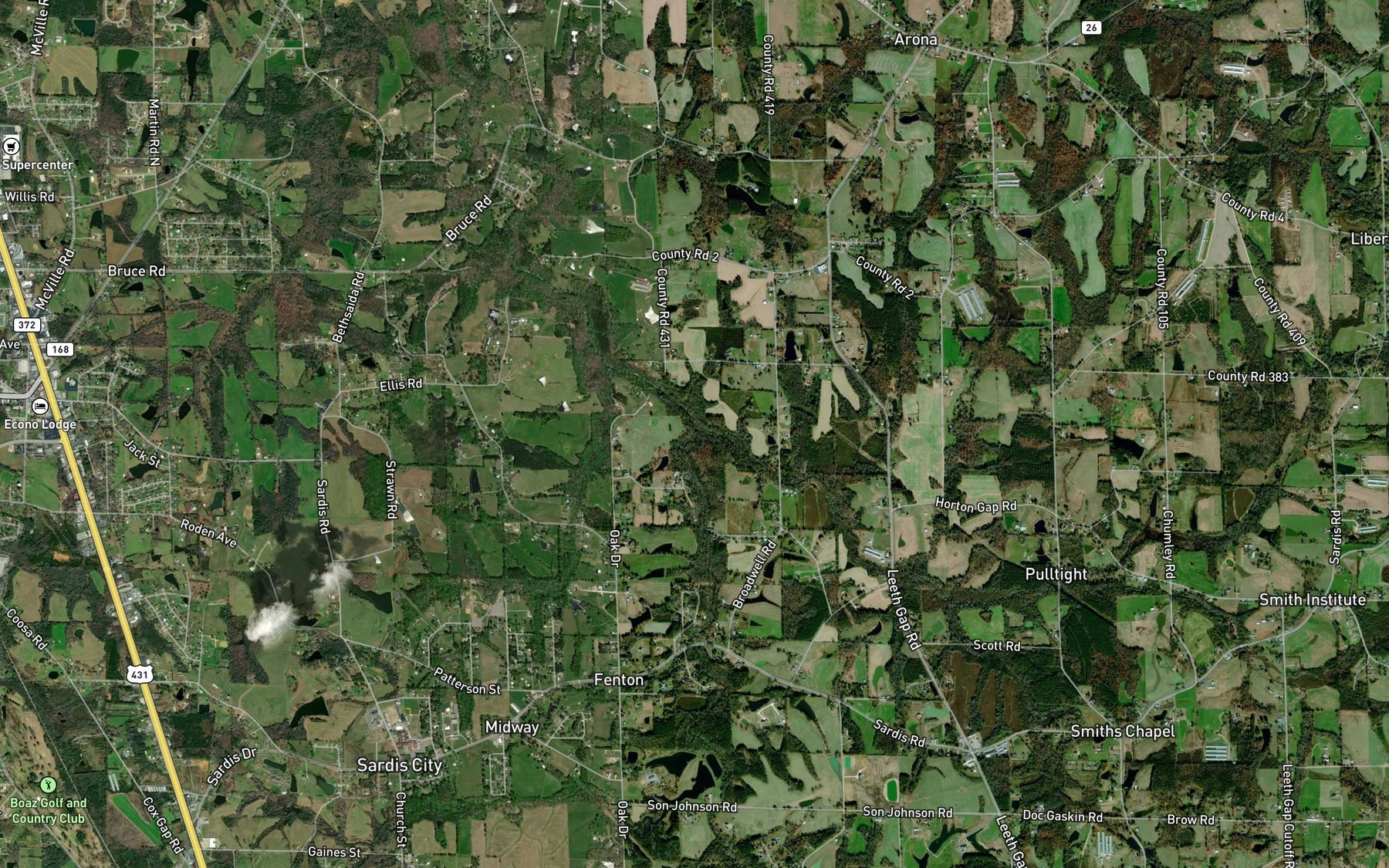Satellite map of the Owens Branch