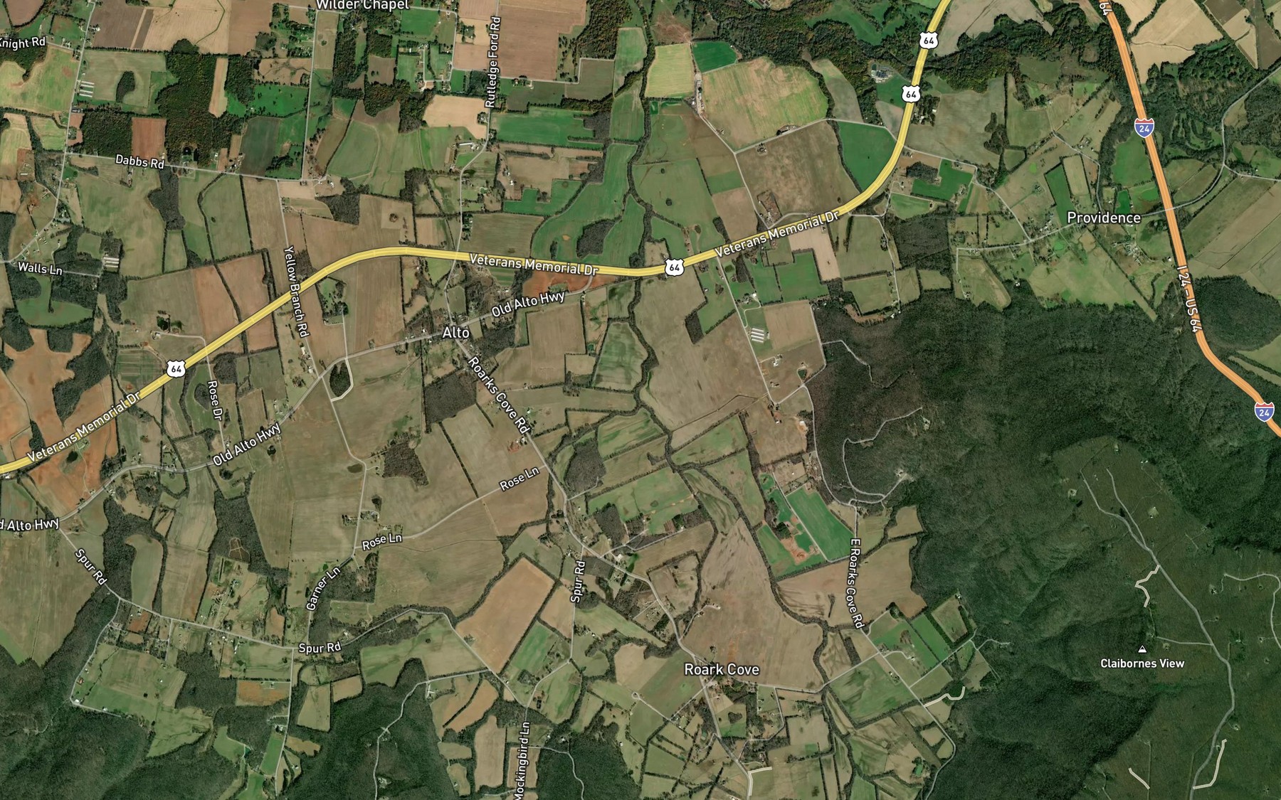 Satellite map of the Rose Creek