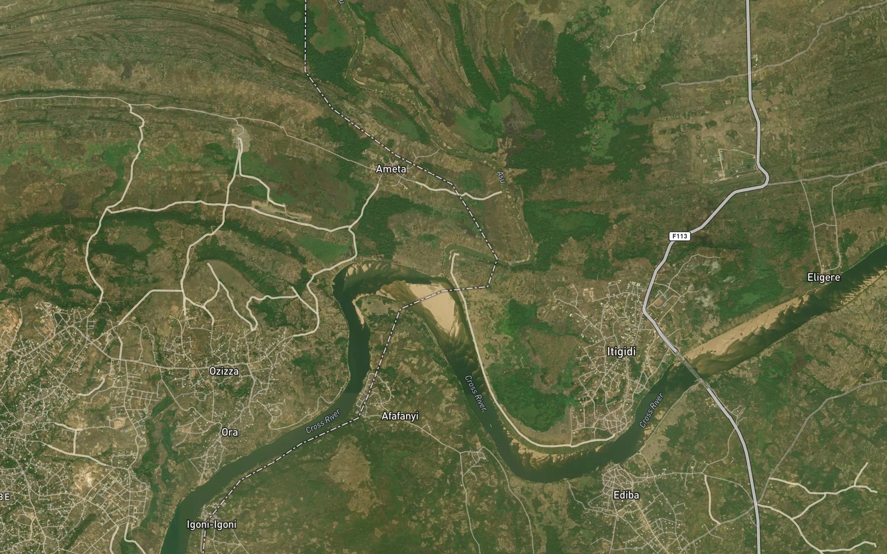 Satellite map of the Asu River