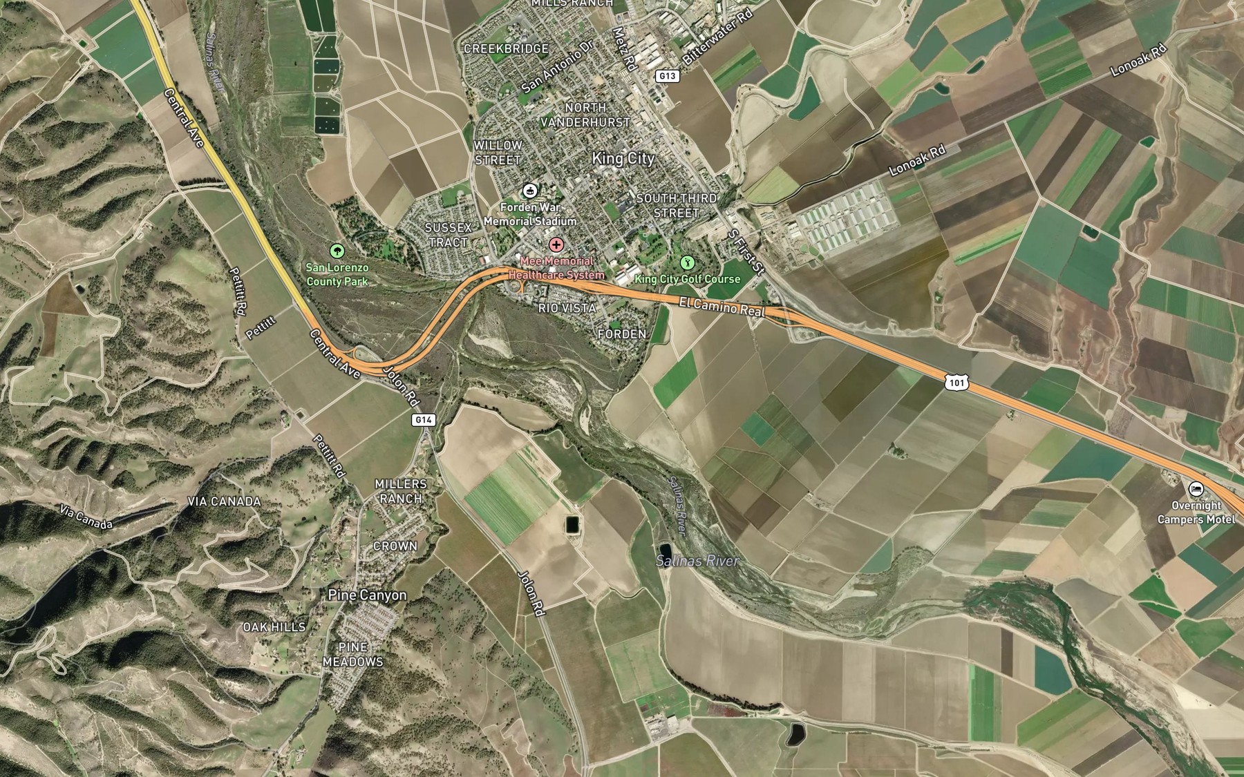 Satellite map of the San Lorenzo Creek