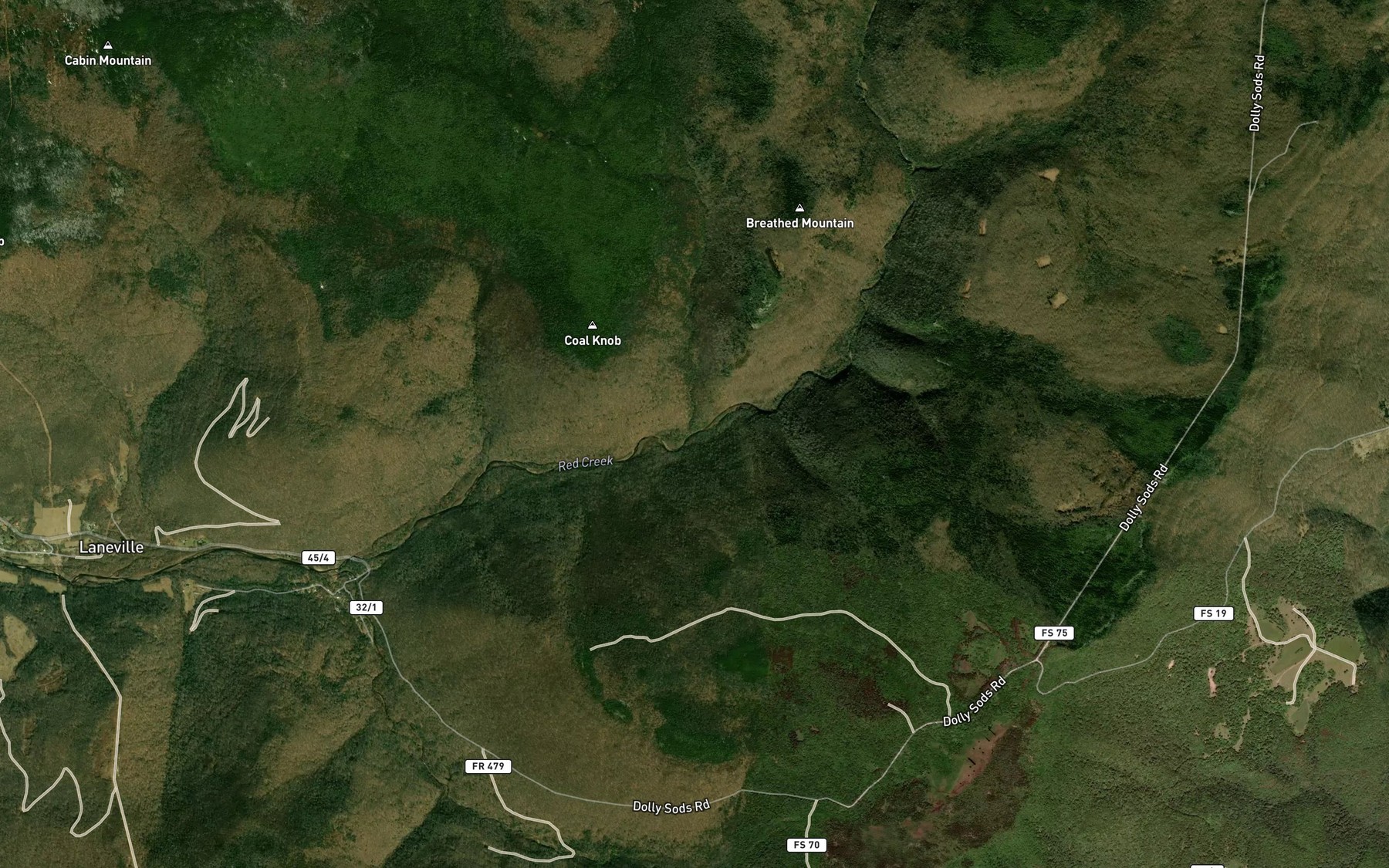 Satellite map of the Stonecoal Run