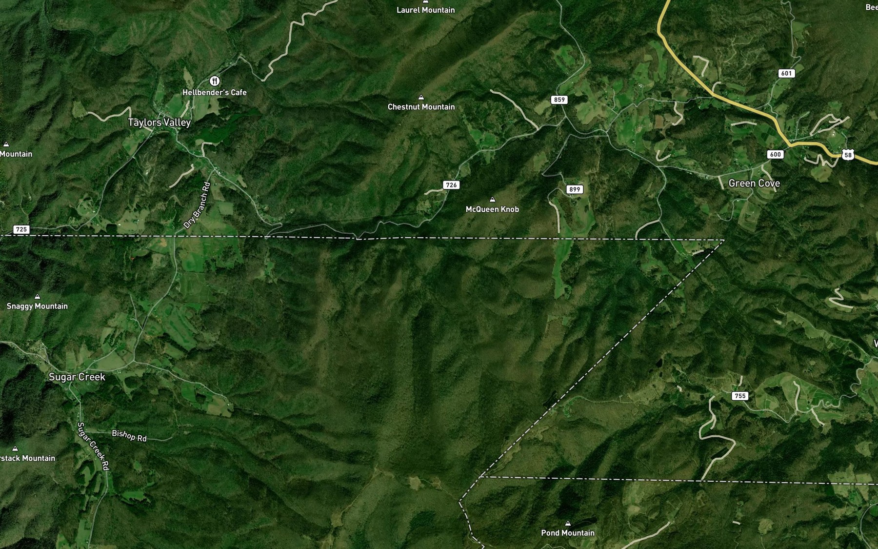Satellite map of the Whetstone Branch