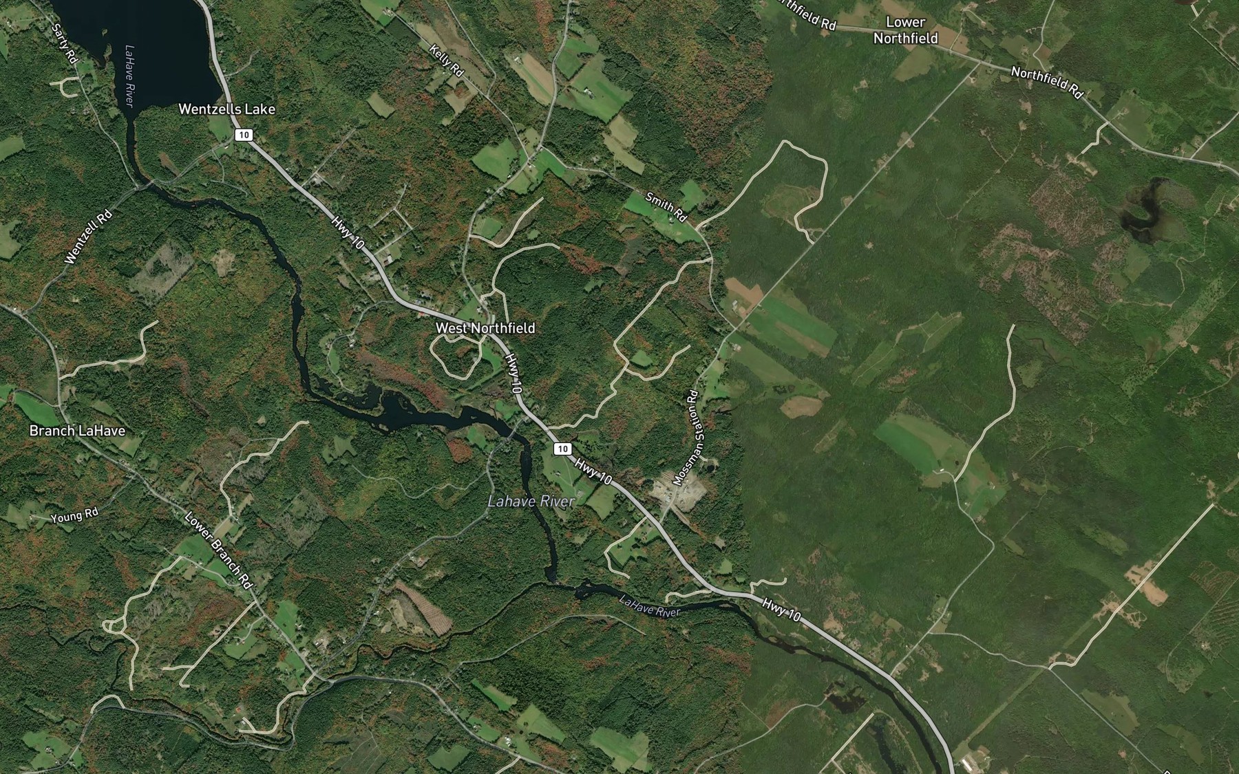 Satellite map of the Silver Mill Brook