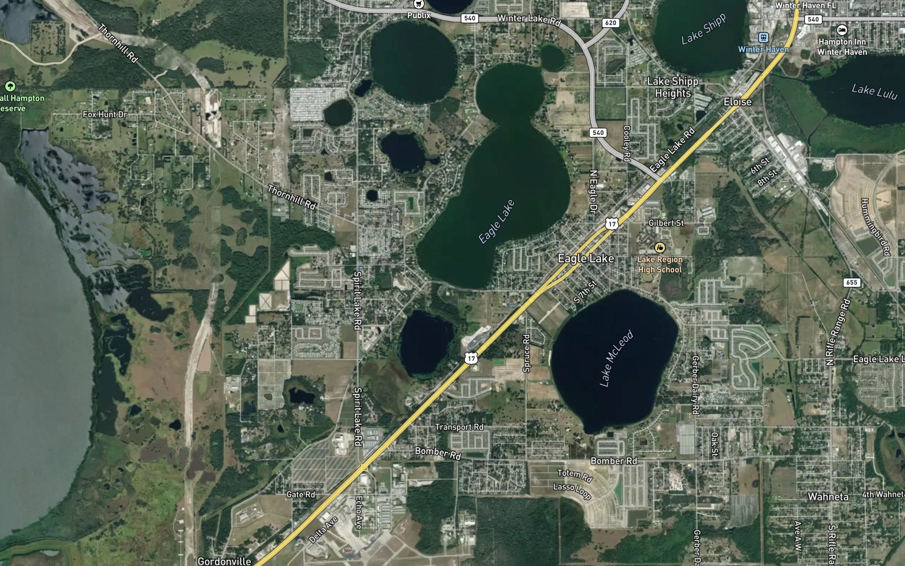 Satellite map of the Crystal Beach Rd