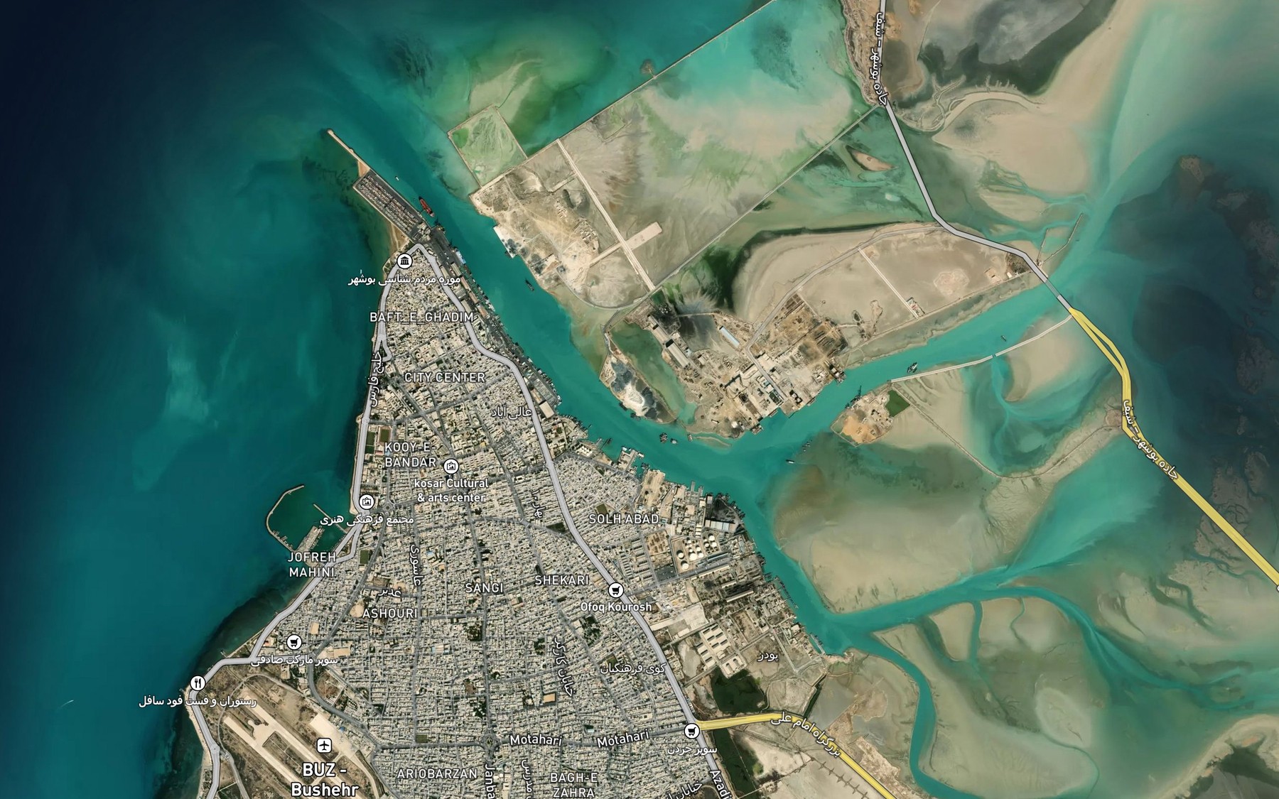 Satellite map of the Khowr-e Shakari