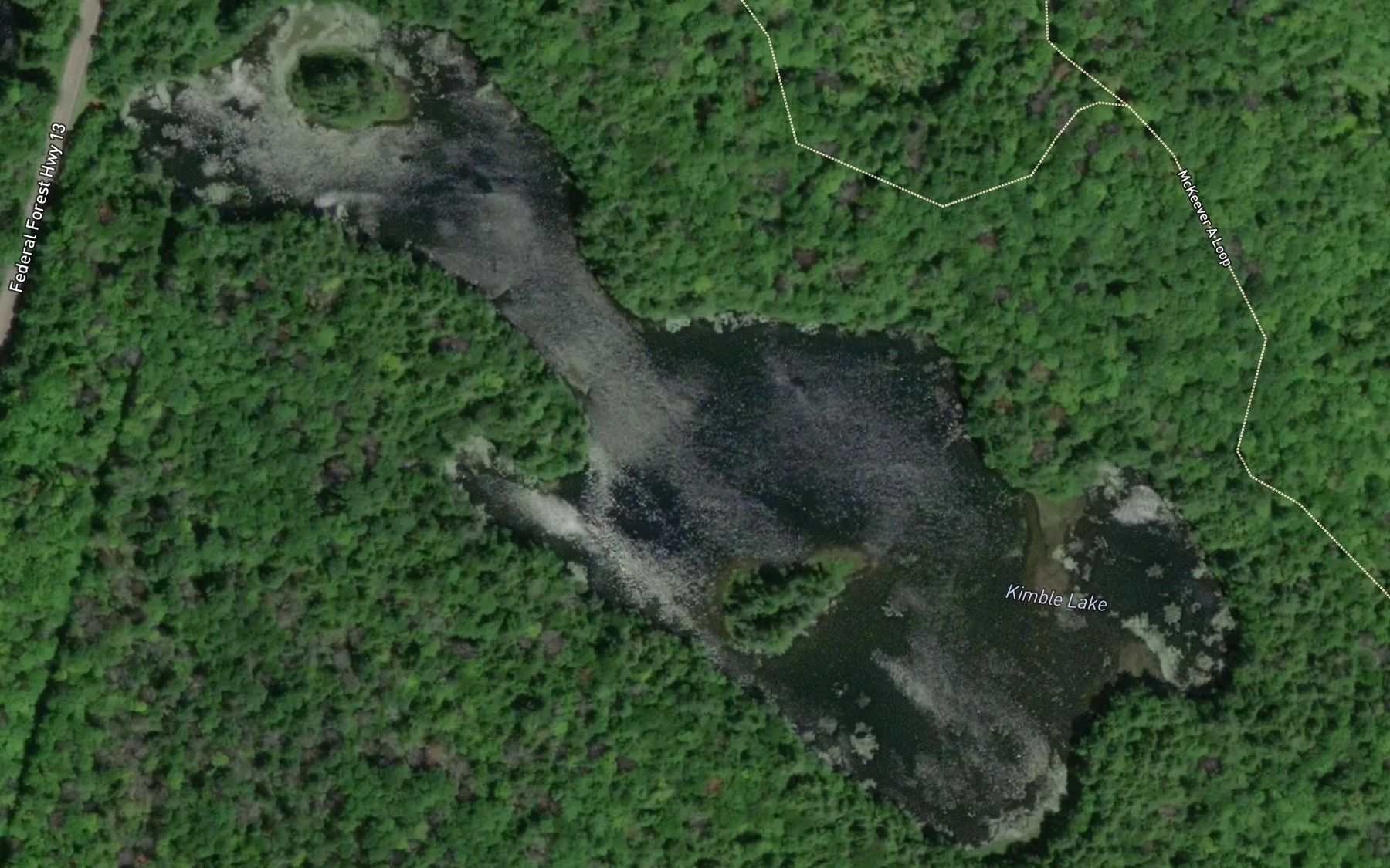 Satellite map of the Kimble Lake