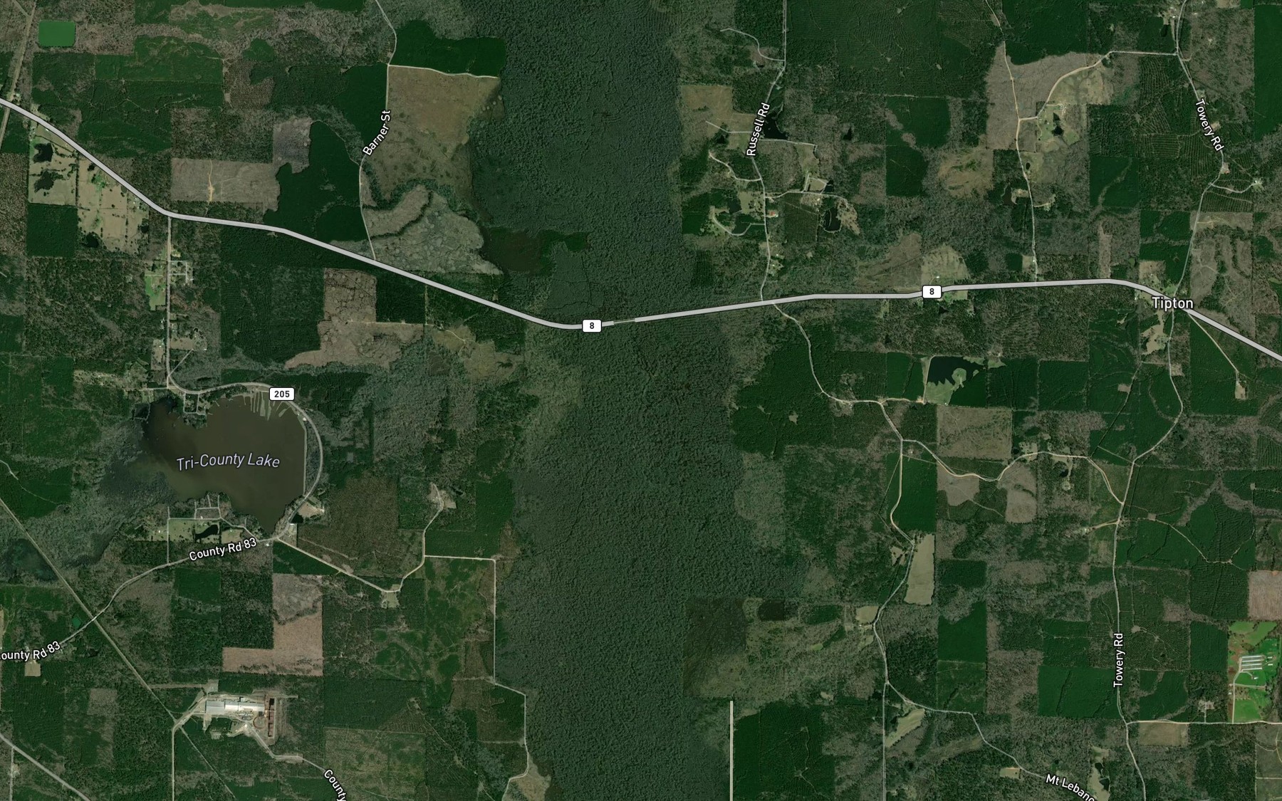 Satellite map of the Caney Creek