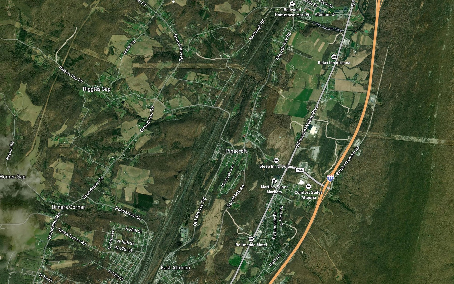 Satellite map of the Sandy Run