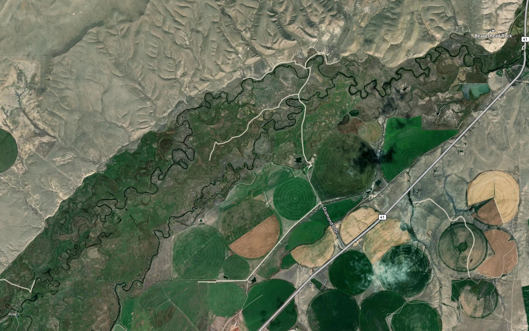 Satellite map of the Staudaher East Side Ditch