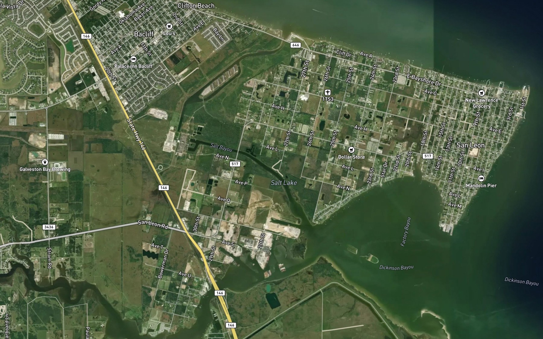 Satellite map of the Salt Bayou