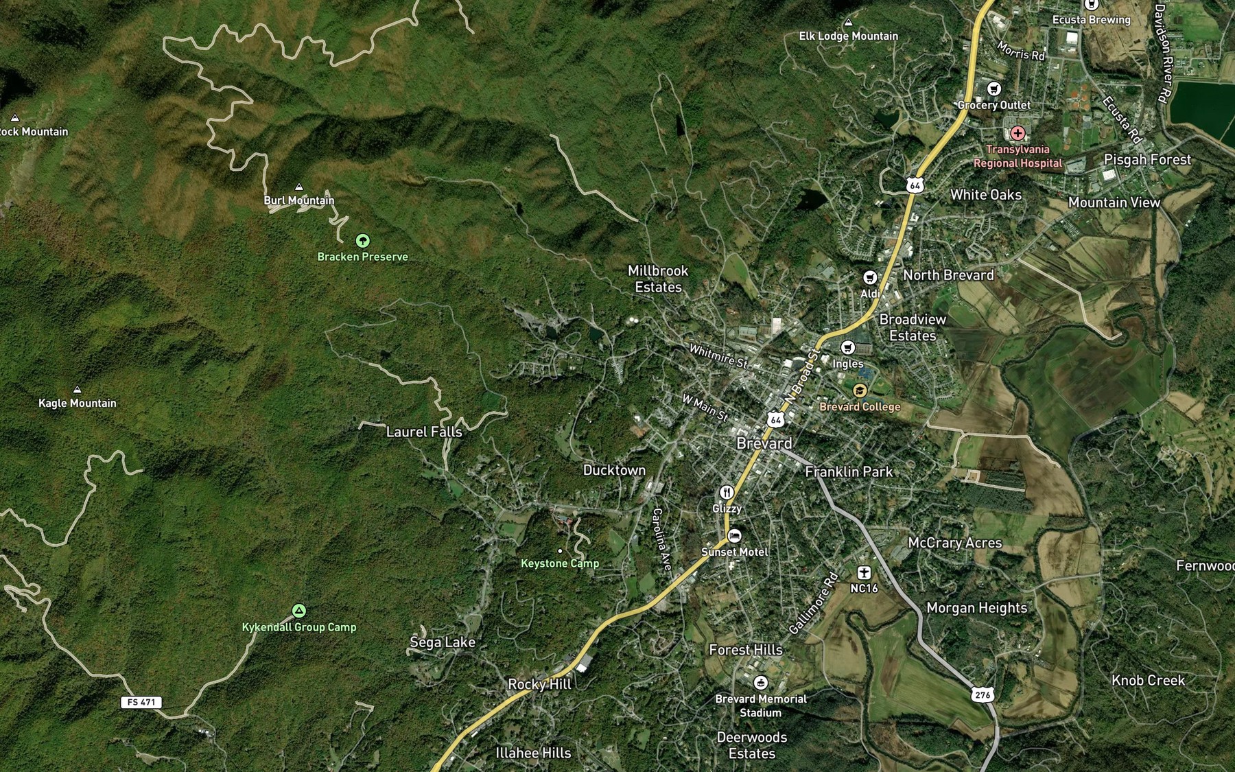 Satellite map of the Hunts Branch