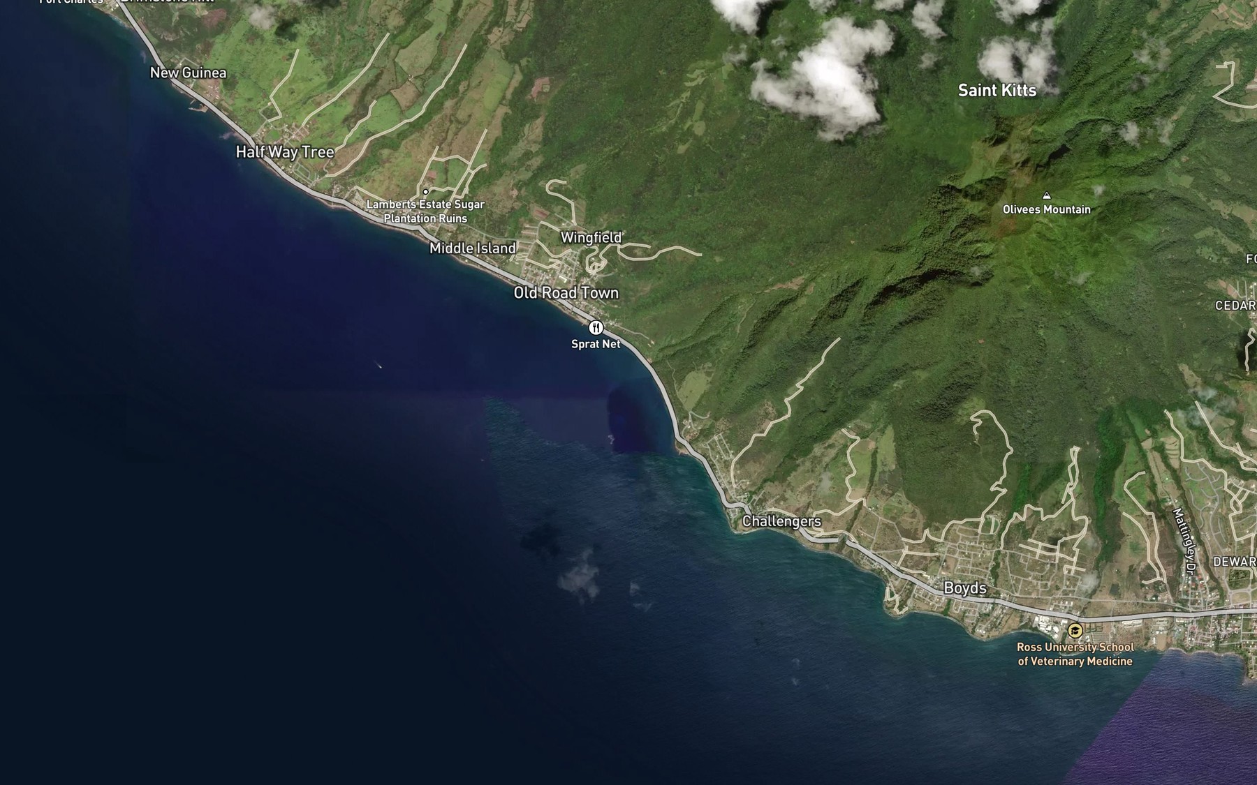 Satellite map of the Old Road Bay