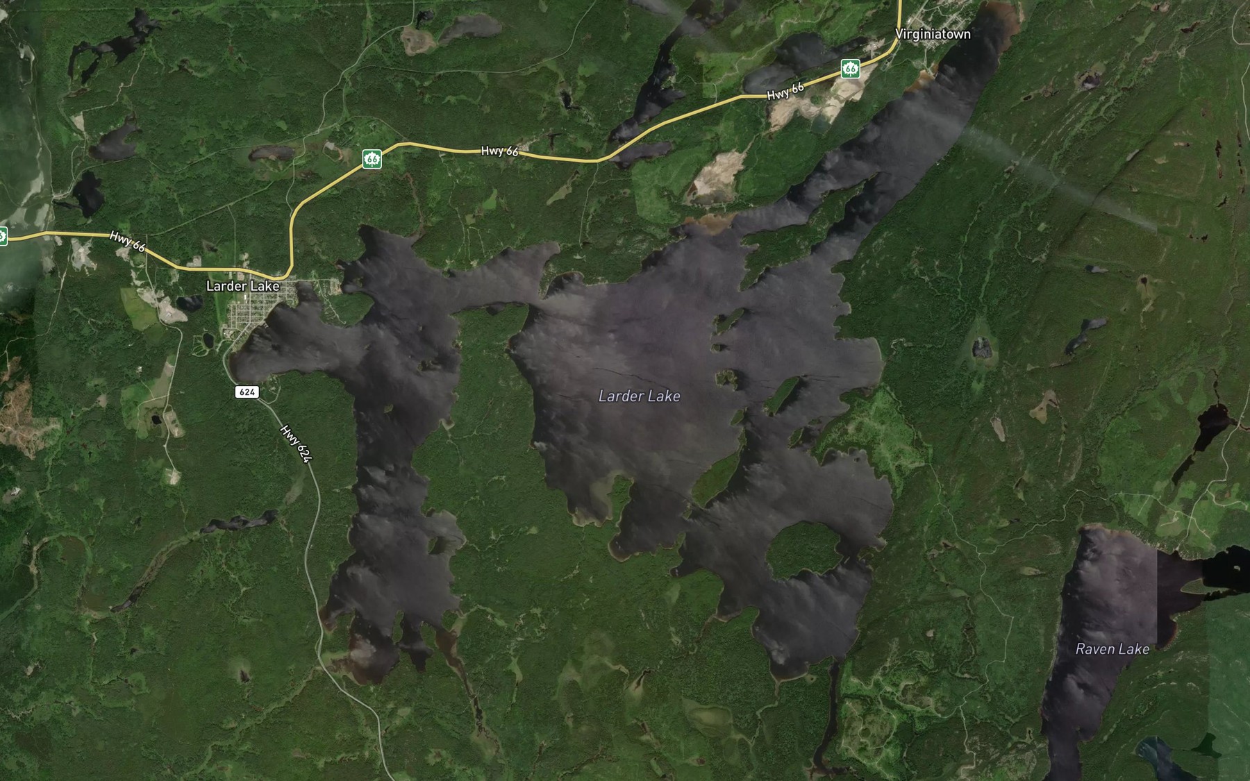 Satellite map of the Larder Lake