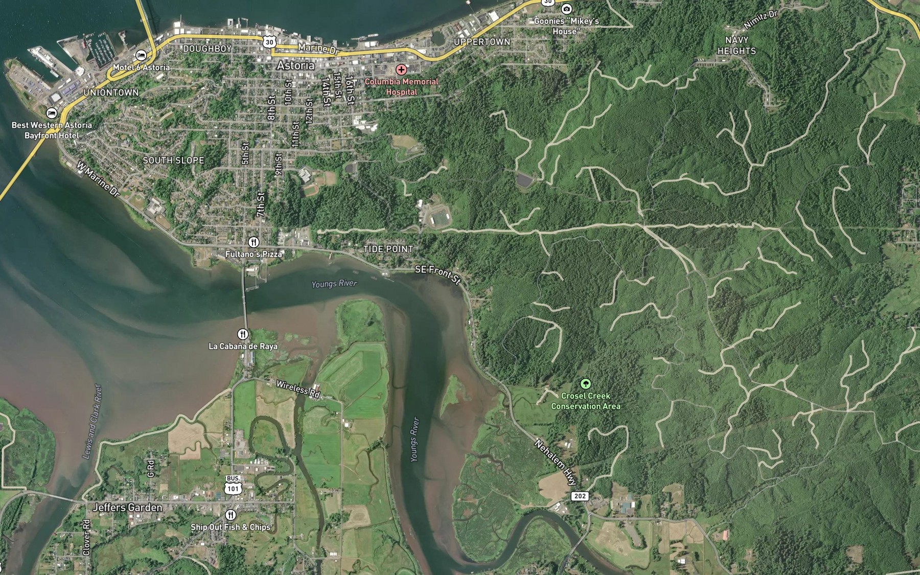 Satellite map of the Brown Creek