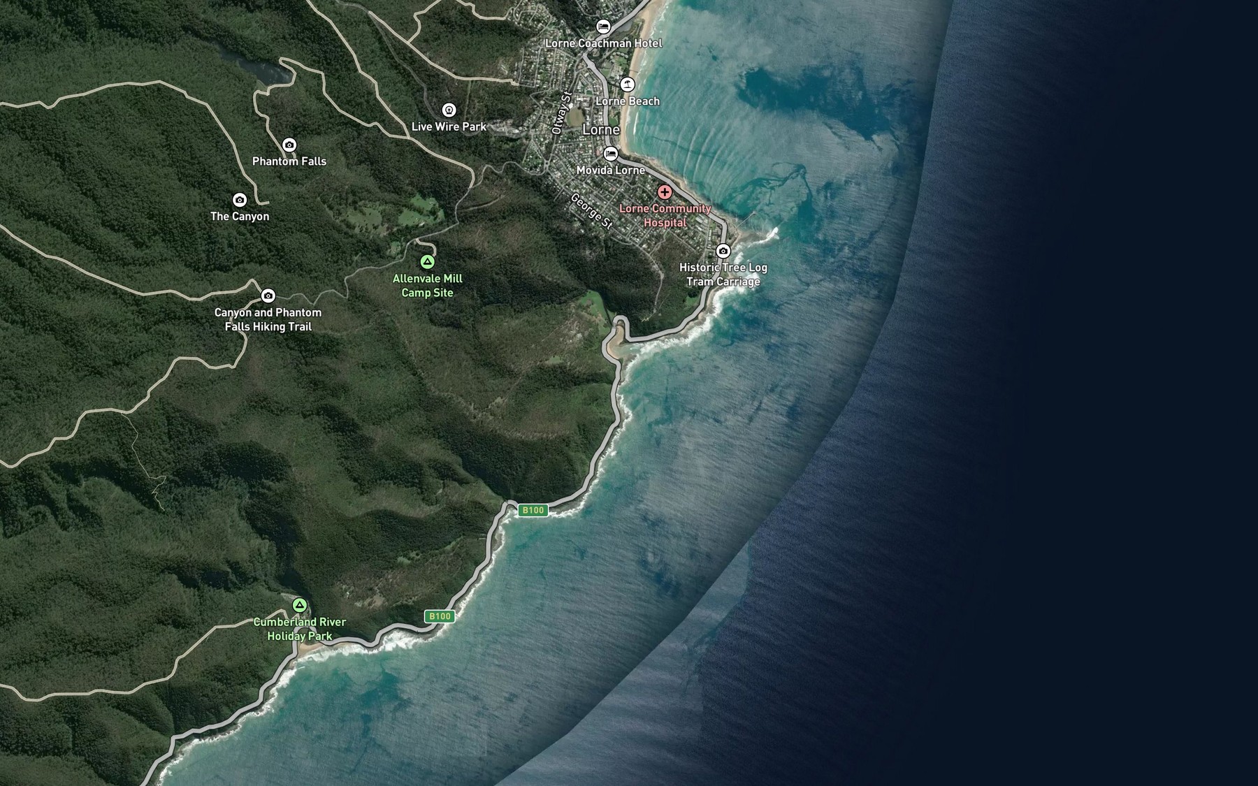 Satellite map of the Lorne Scenic Beach