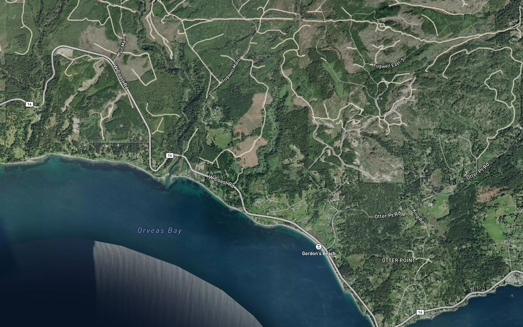 Satellite map of the Tugwell Creek