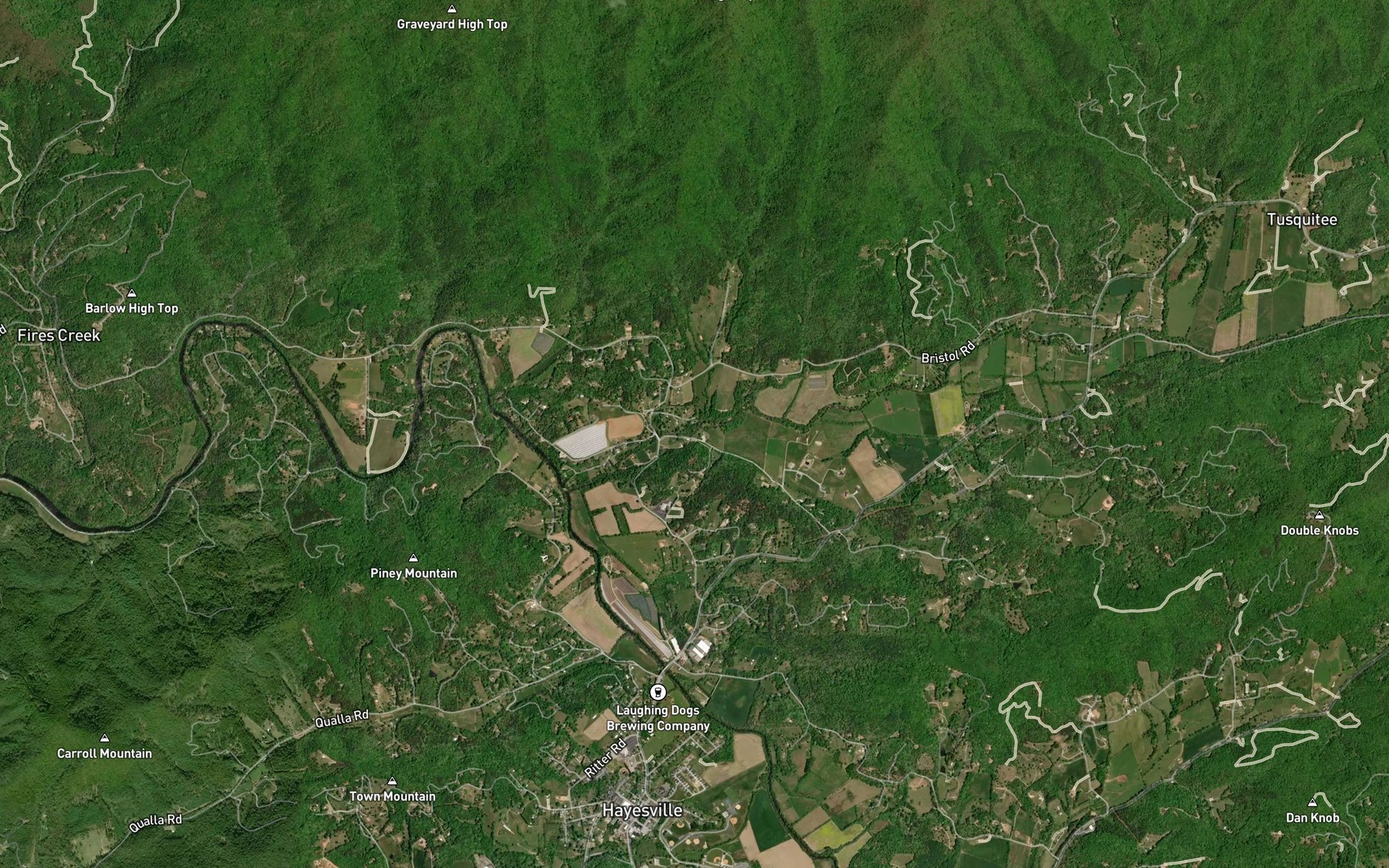 Satellite map of the Greasy Creek