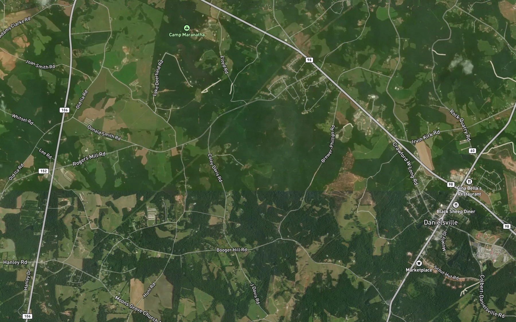 Satellite map of the Kelly Creek