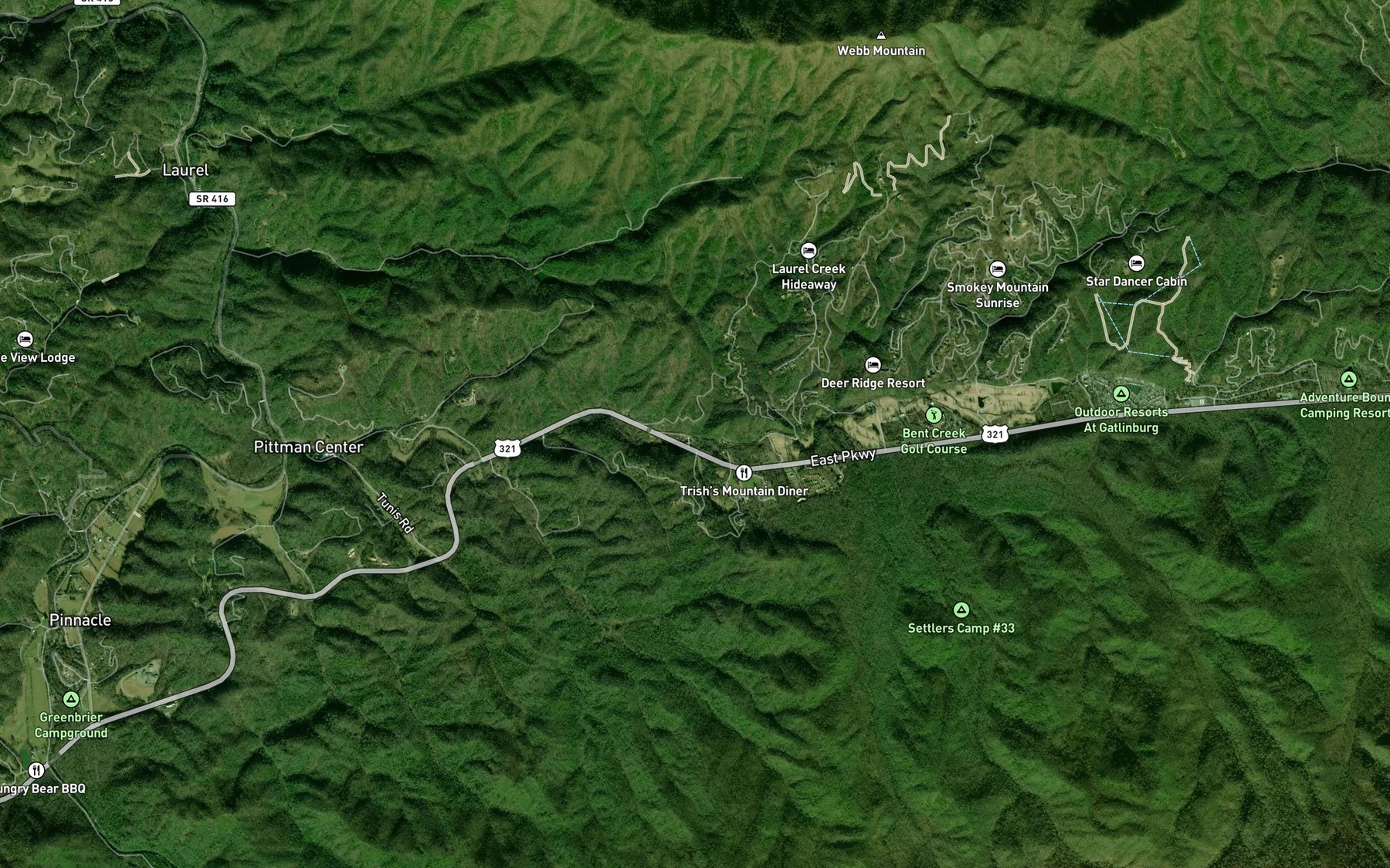 Satellite map of the Timothy Creek