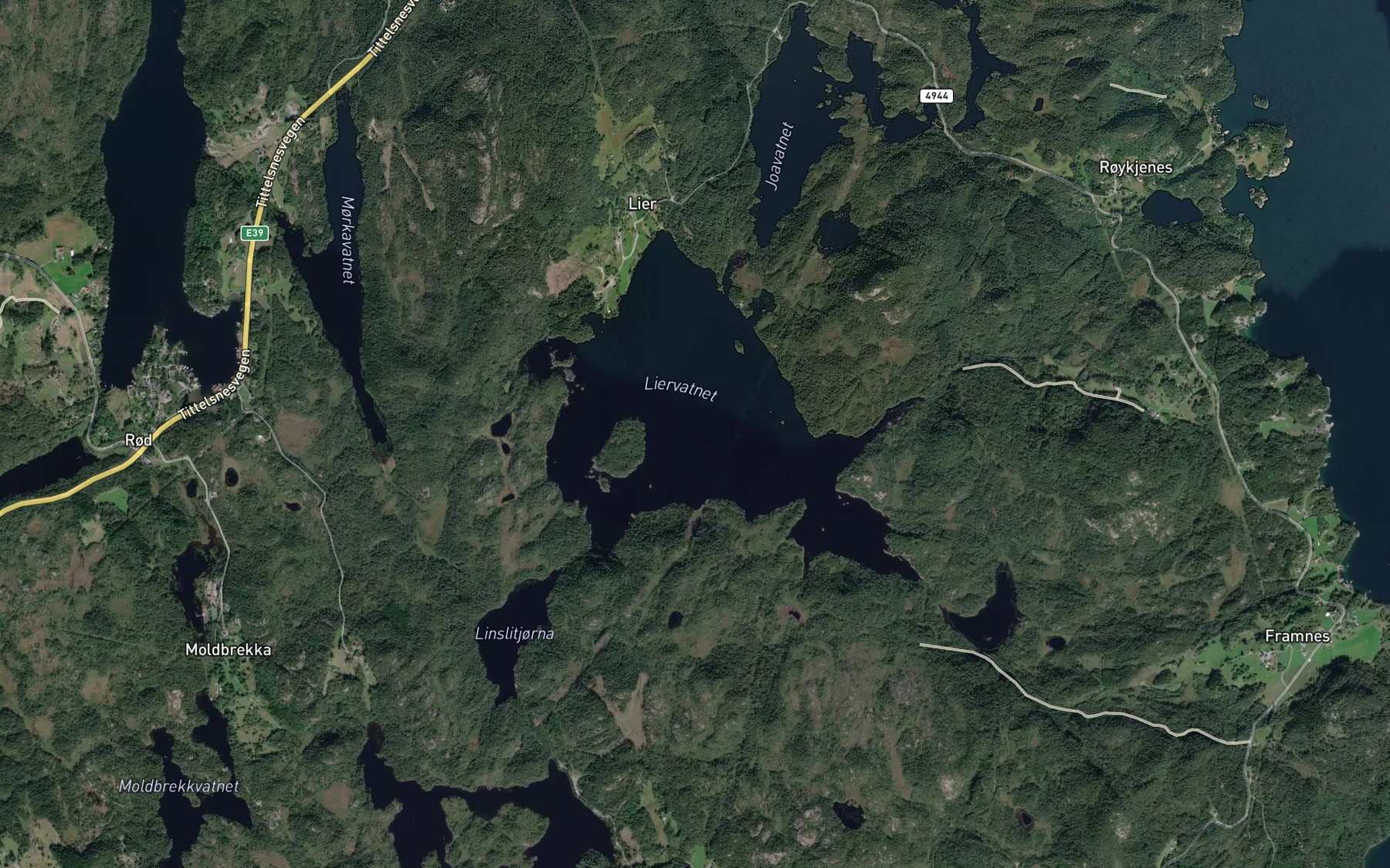 Satellite map of the Liervatnet