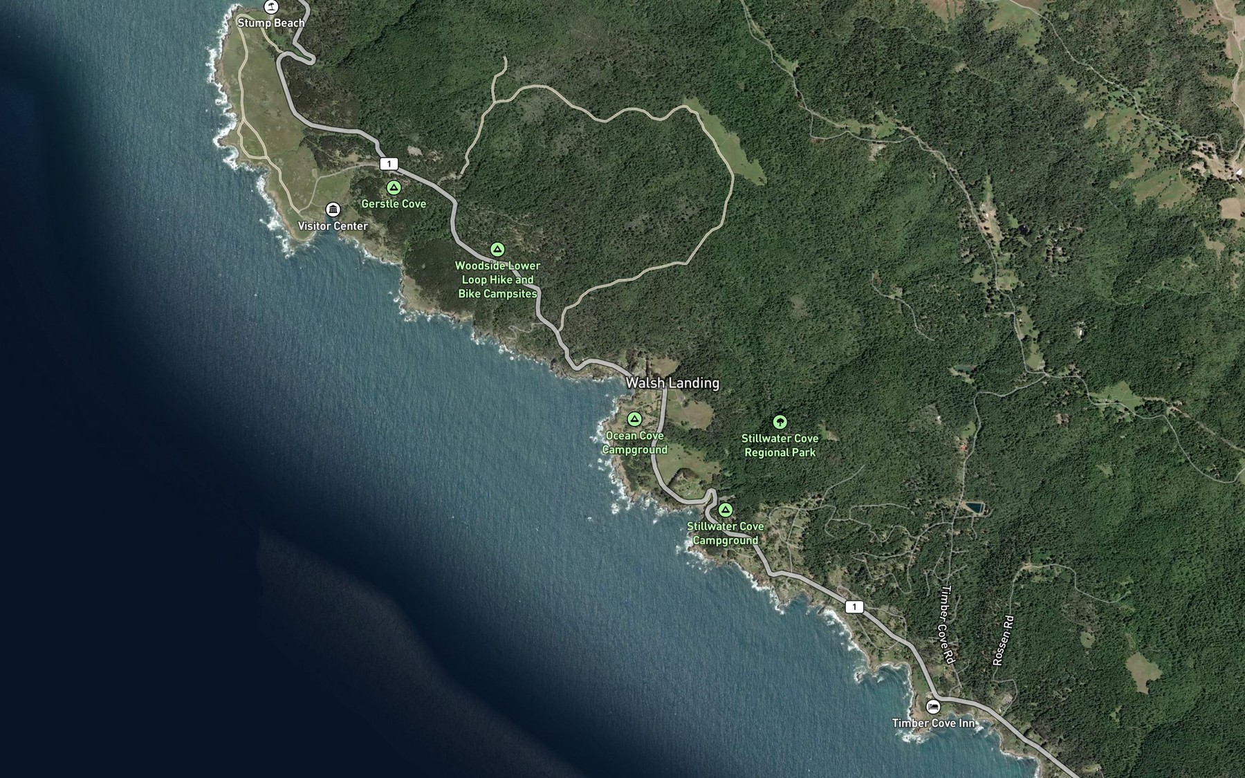 Satellite map of the Ocean Cove