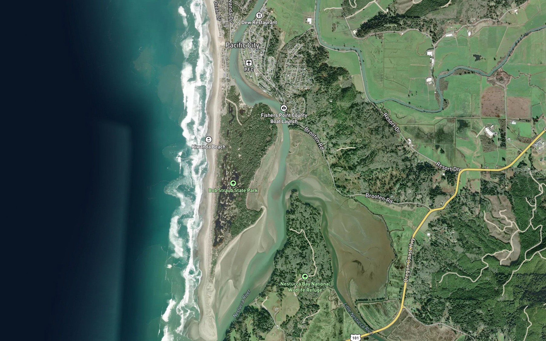 Satellite map of the Nestucca River