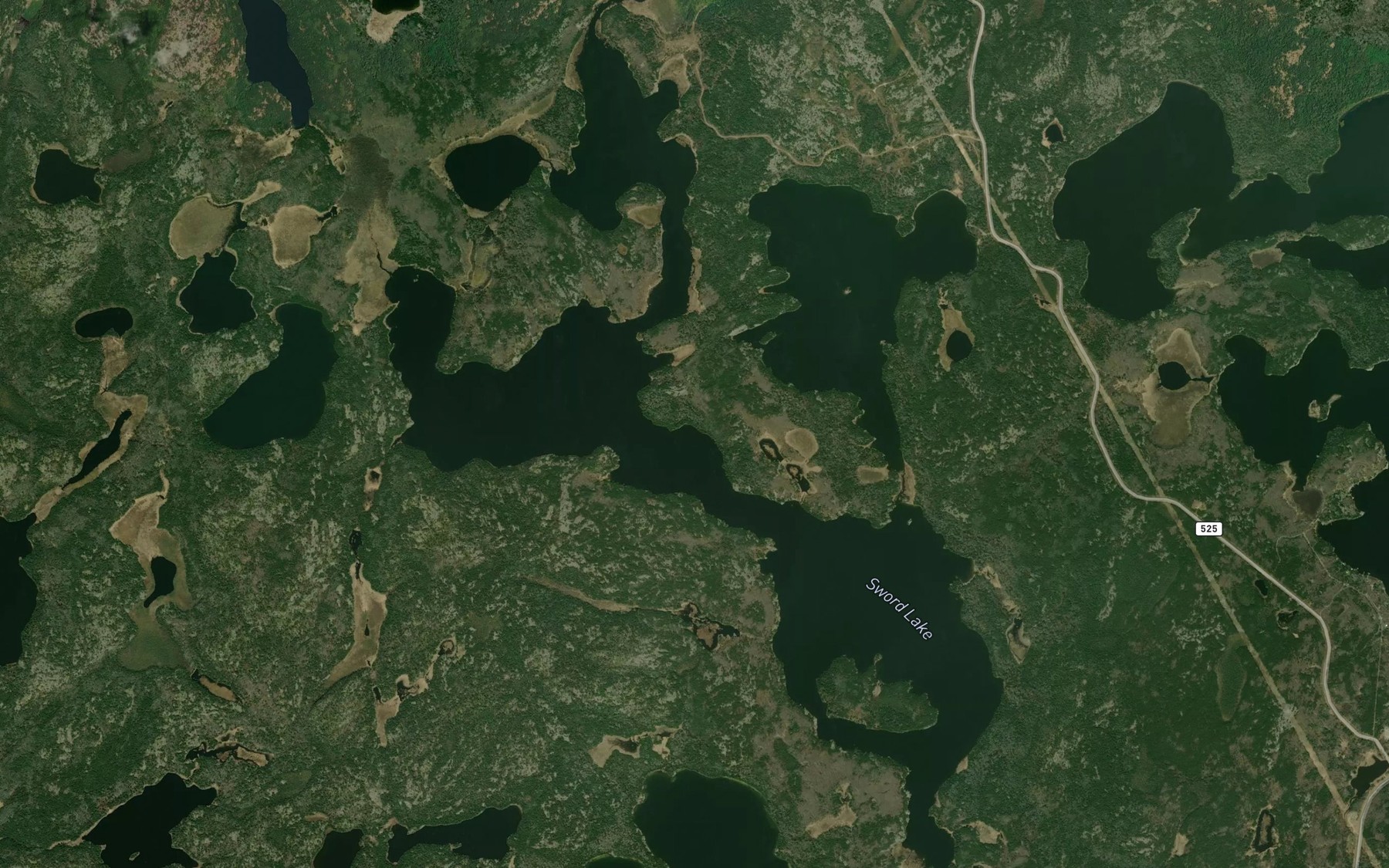 Satellite map of the Sword Lake