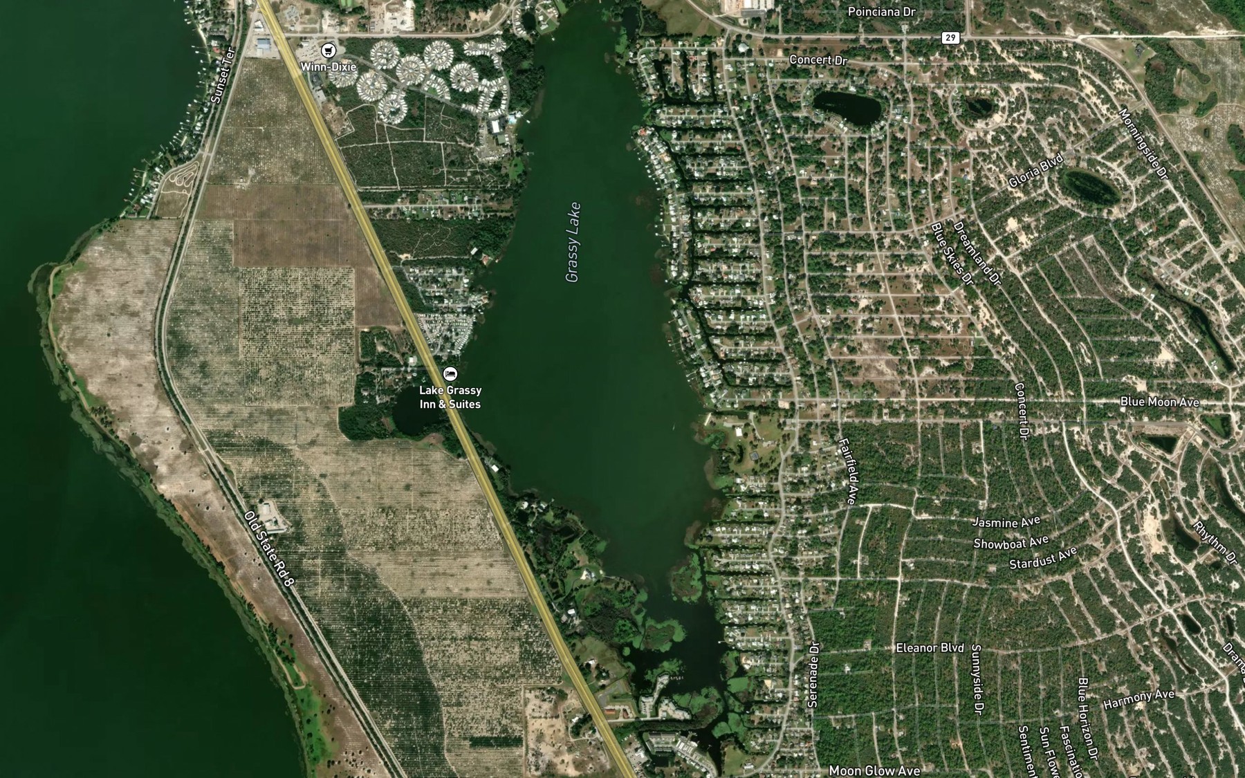 Satellite map of the Grassy Lake