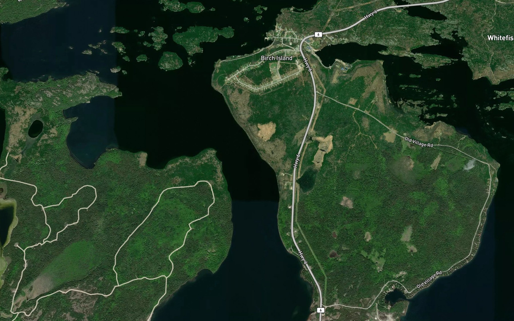 Satellite map of the La Cloche Channel