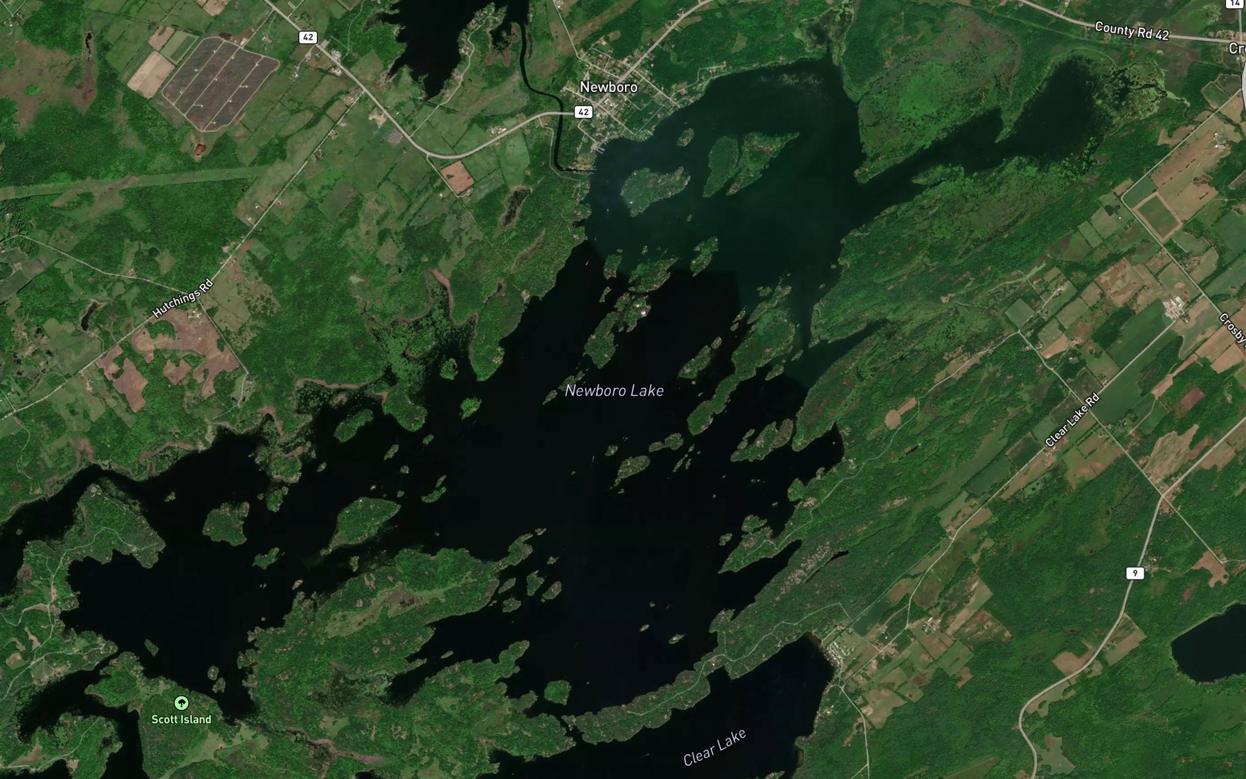 Satellite map of the Newboro Lake