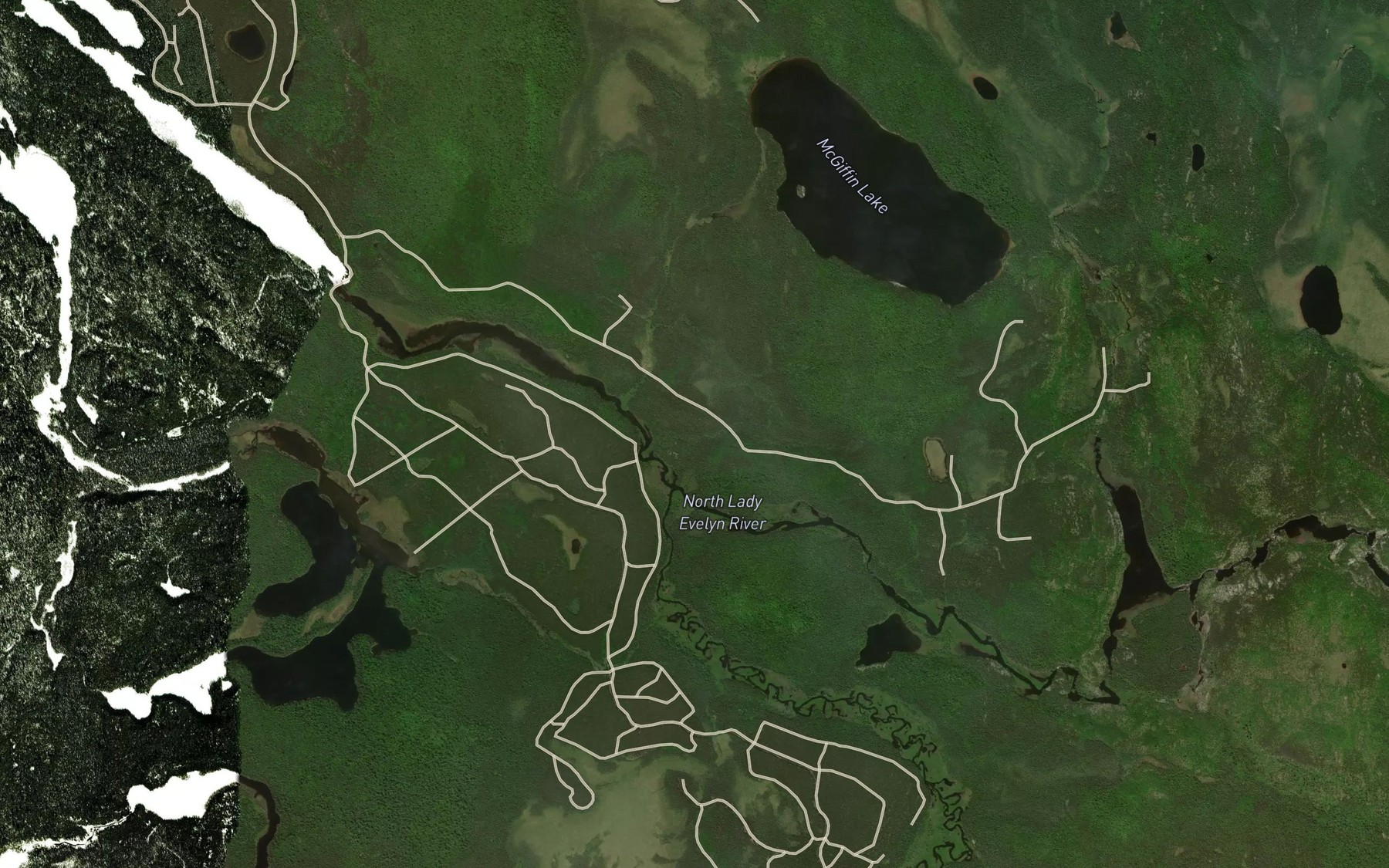 Satellite map of the South Lady Evelyn River