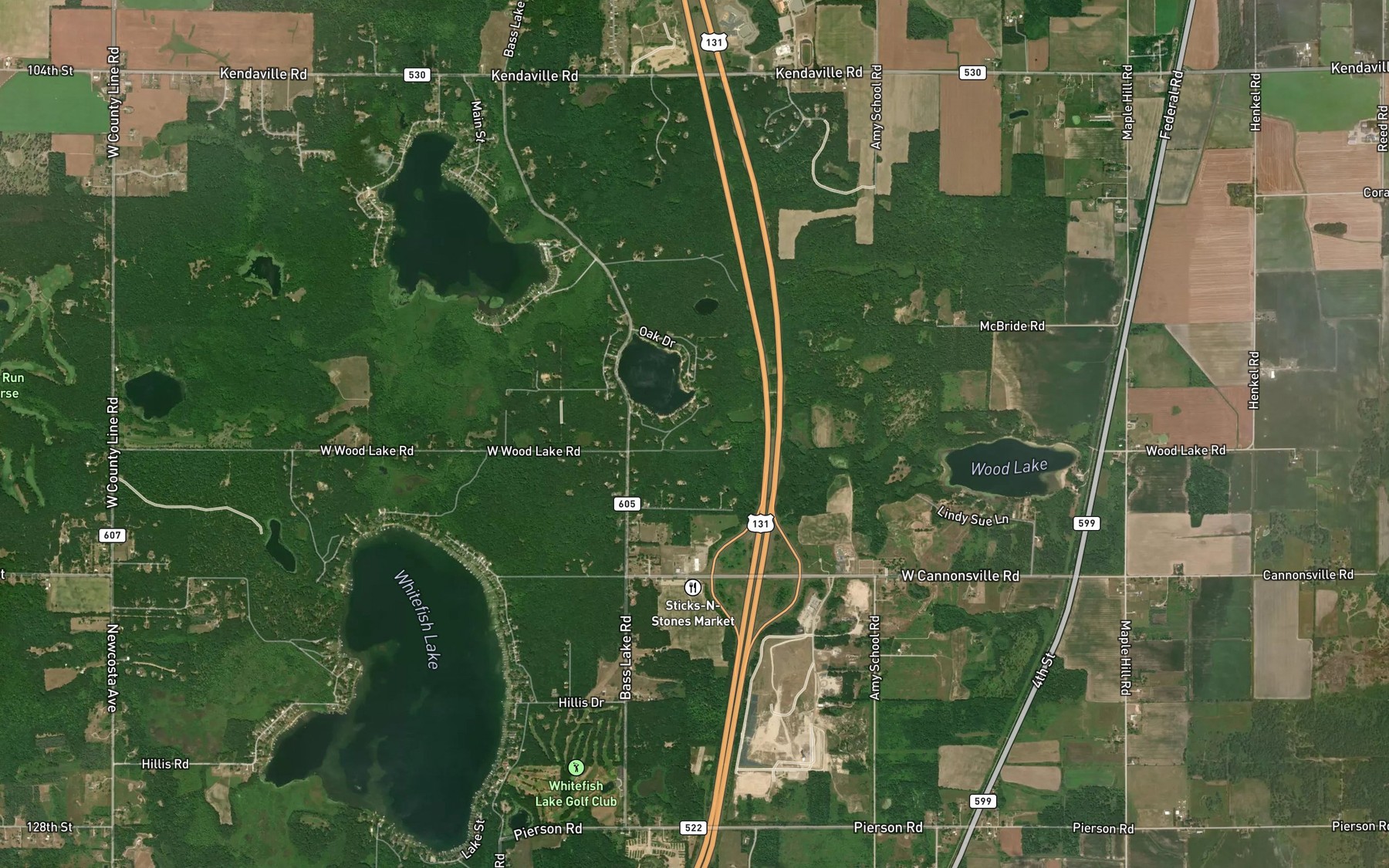 Satellite map of the Newcomb Lake