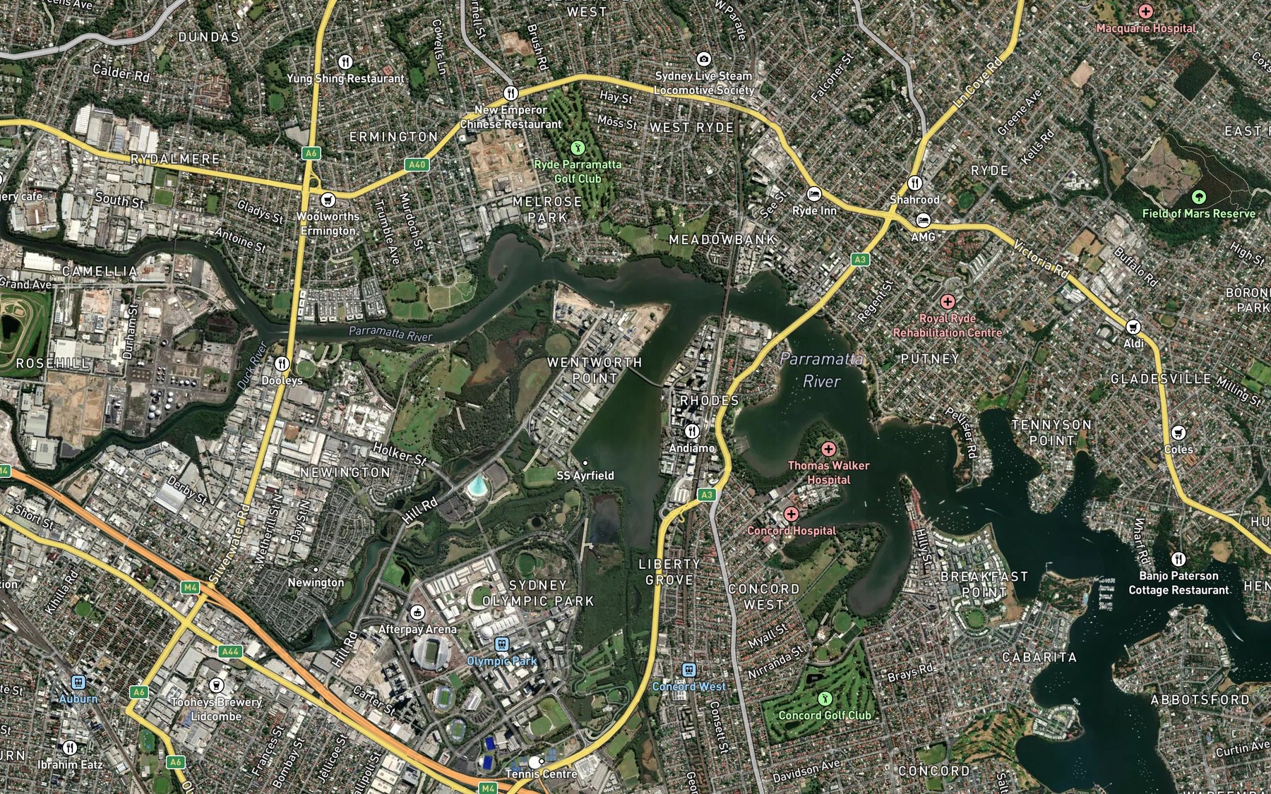 Satellite map of the Homebush Bay