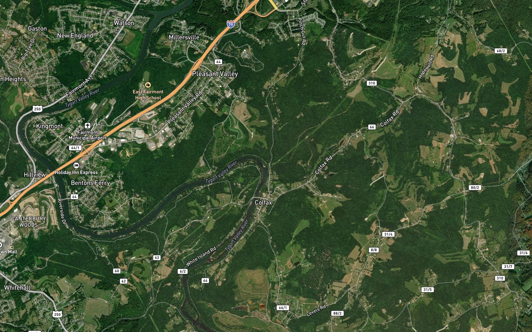Satellite map of the Robinson Run