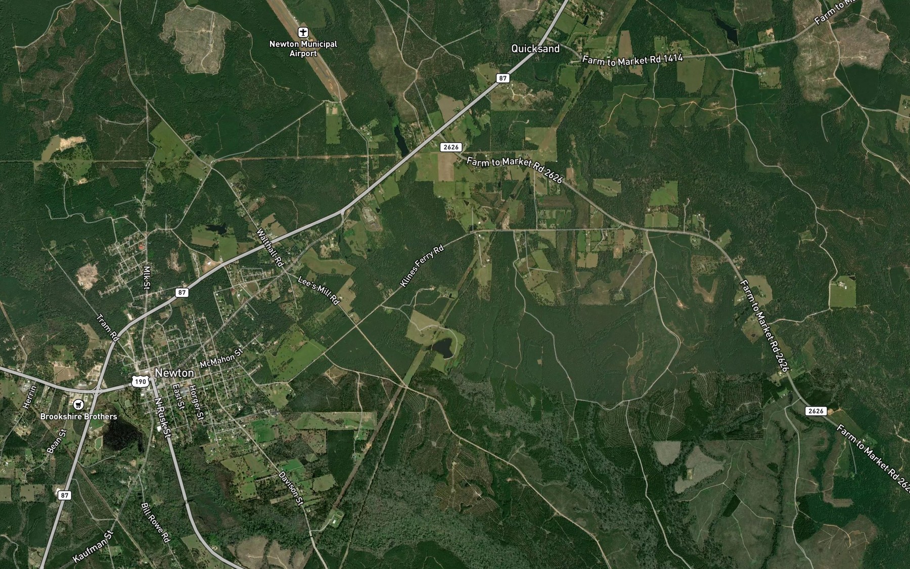 Satellite map of the Hackberry Branch