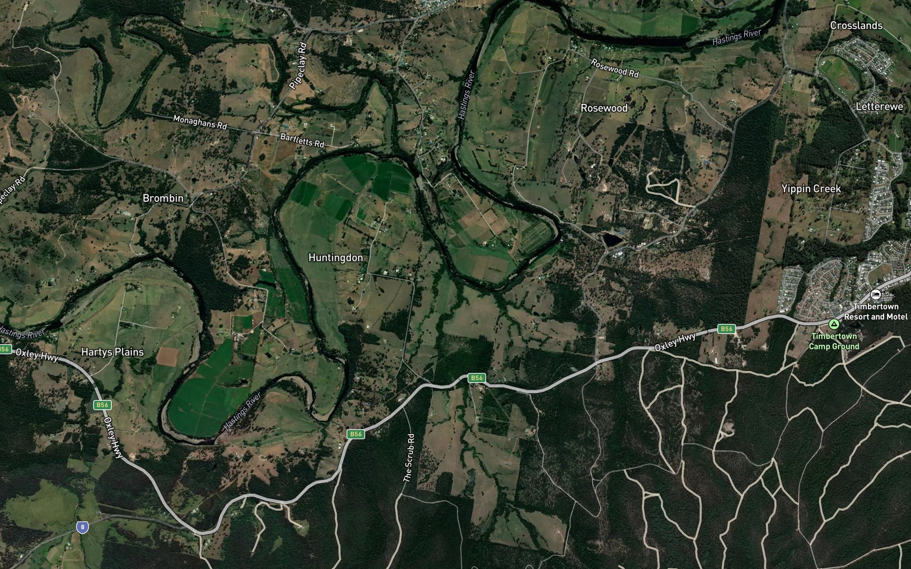 Satellite map of the Colonel Grays Creek