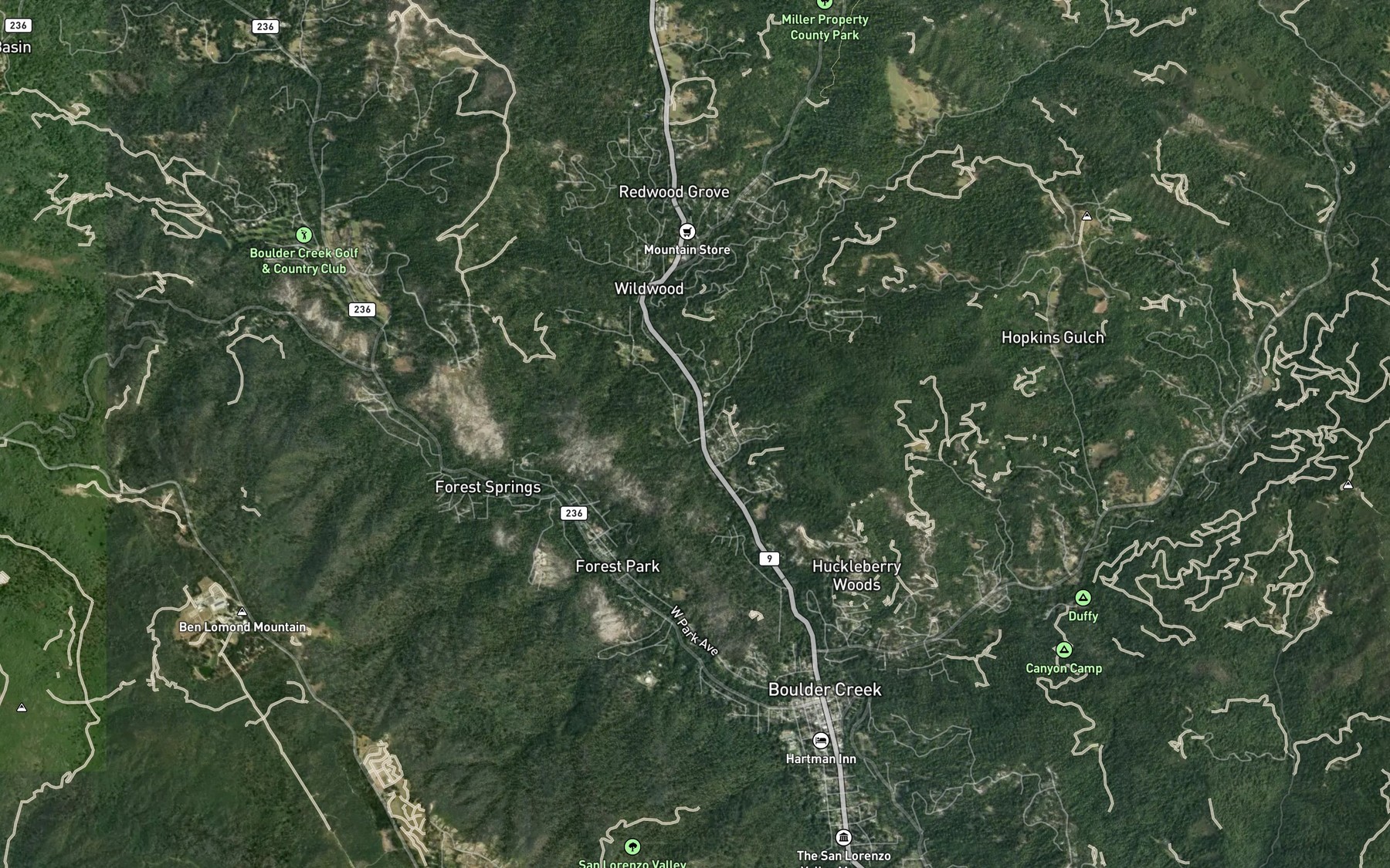 Satellite map of the Two Bar Creek