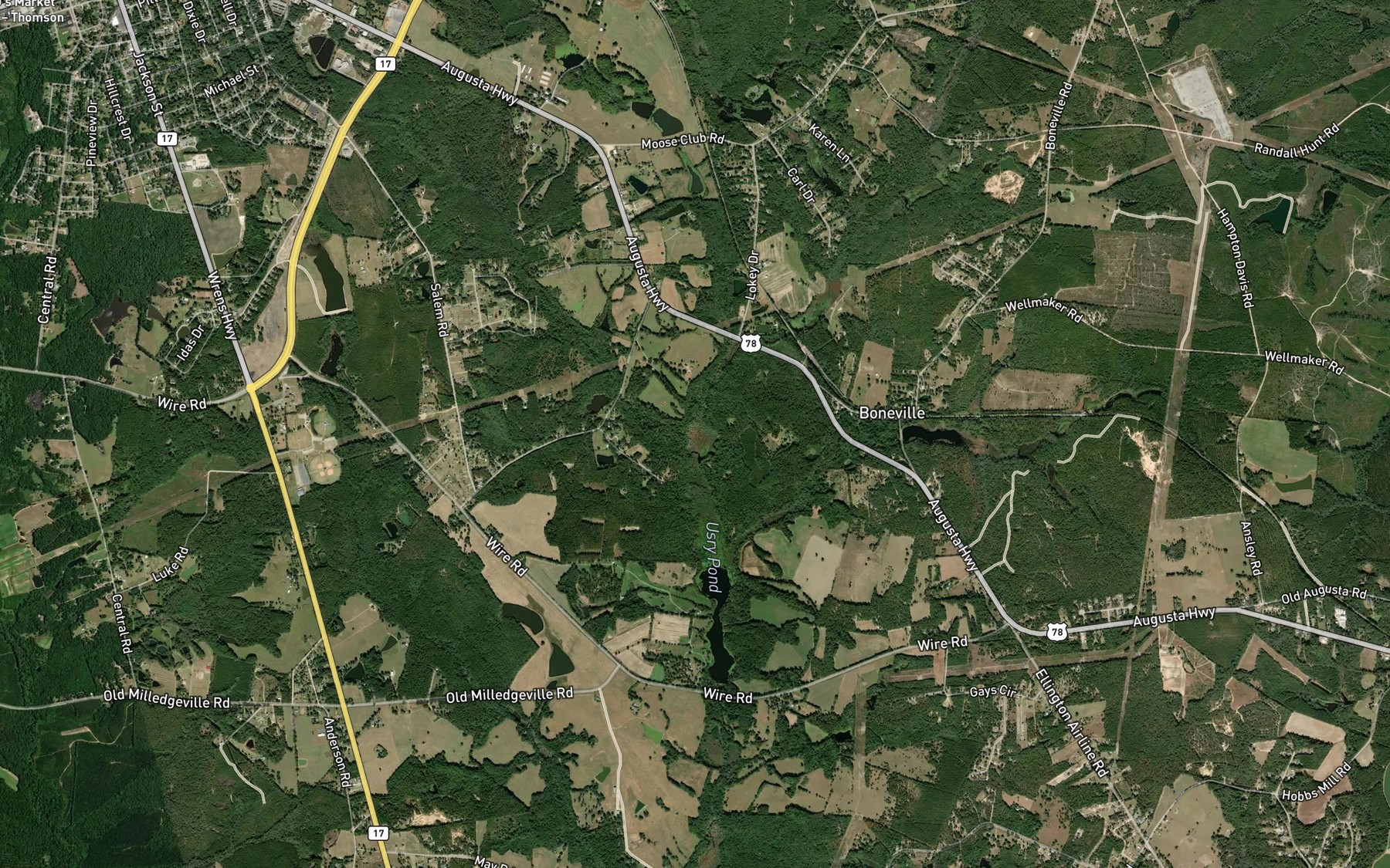 Satellite map of the Mangy Branch