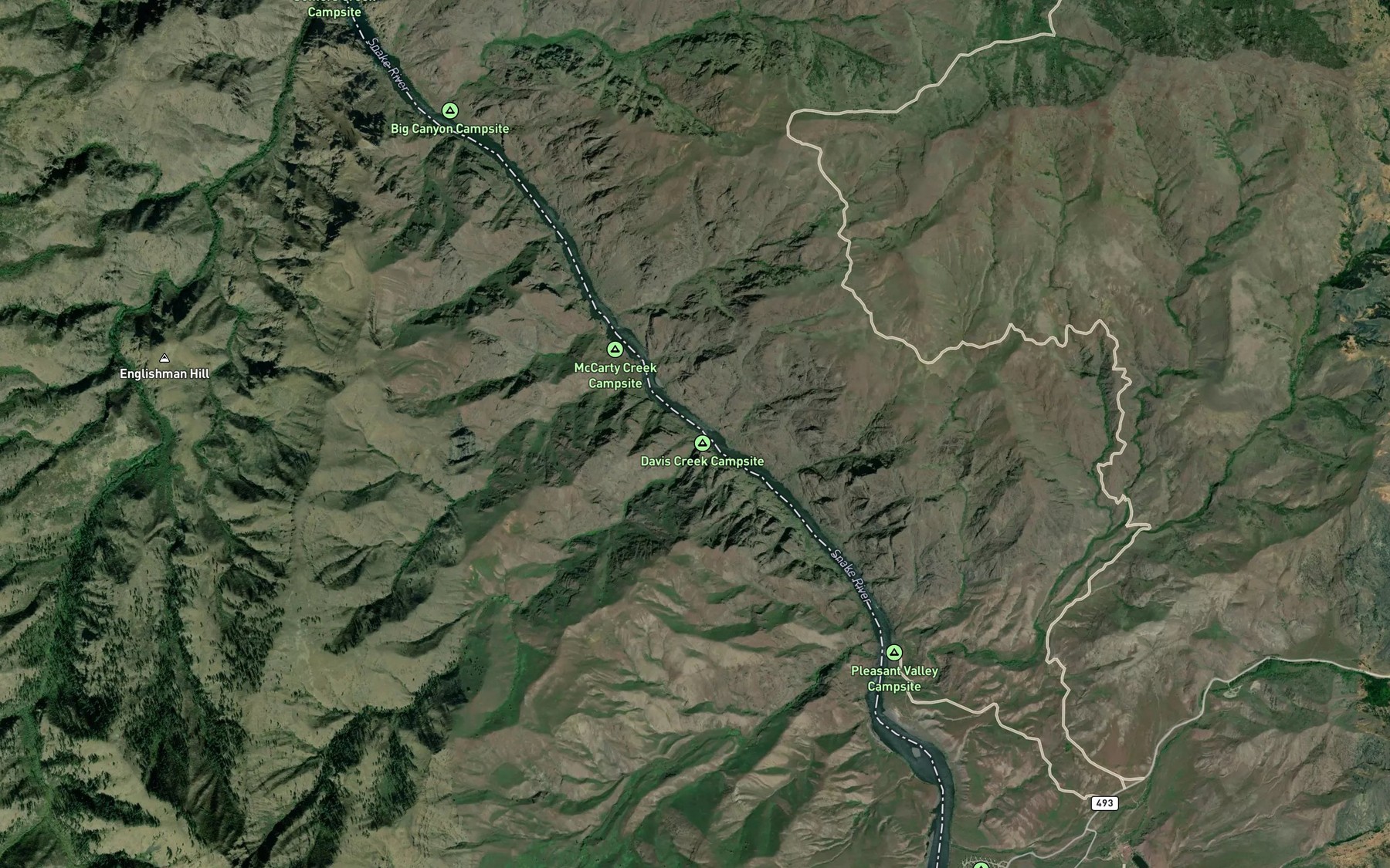 Satellite map of the Davis Creek