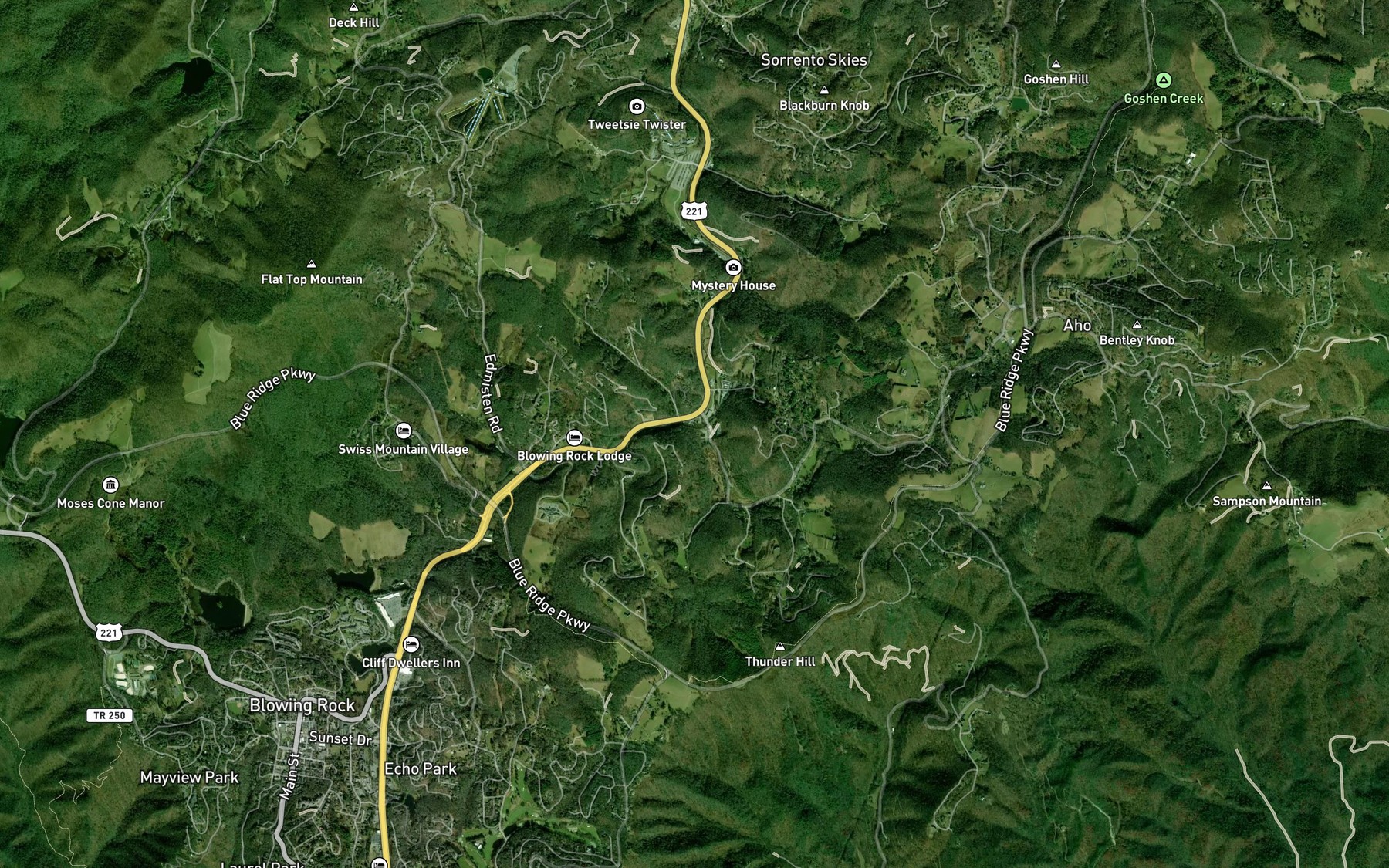 Satellite map of the Aho Branch