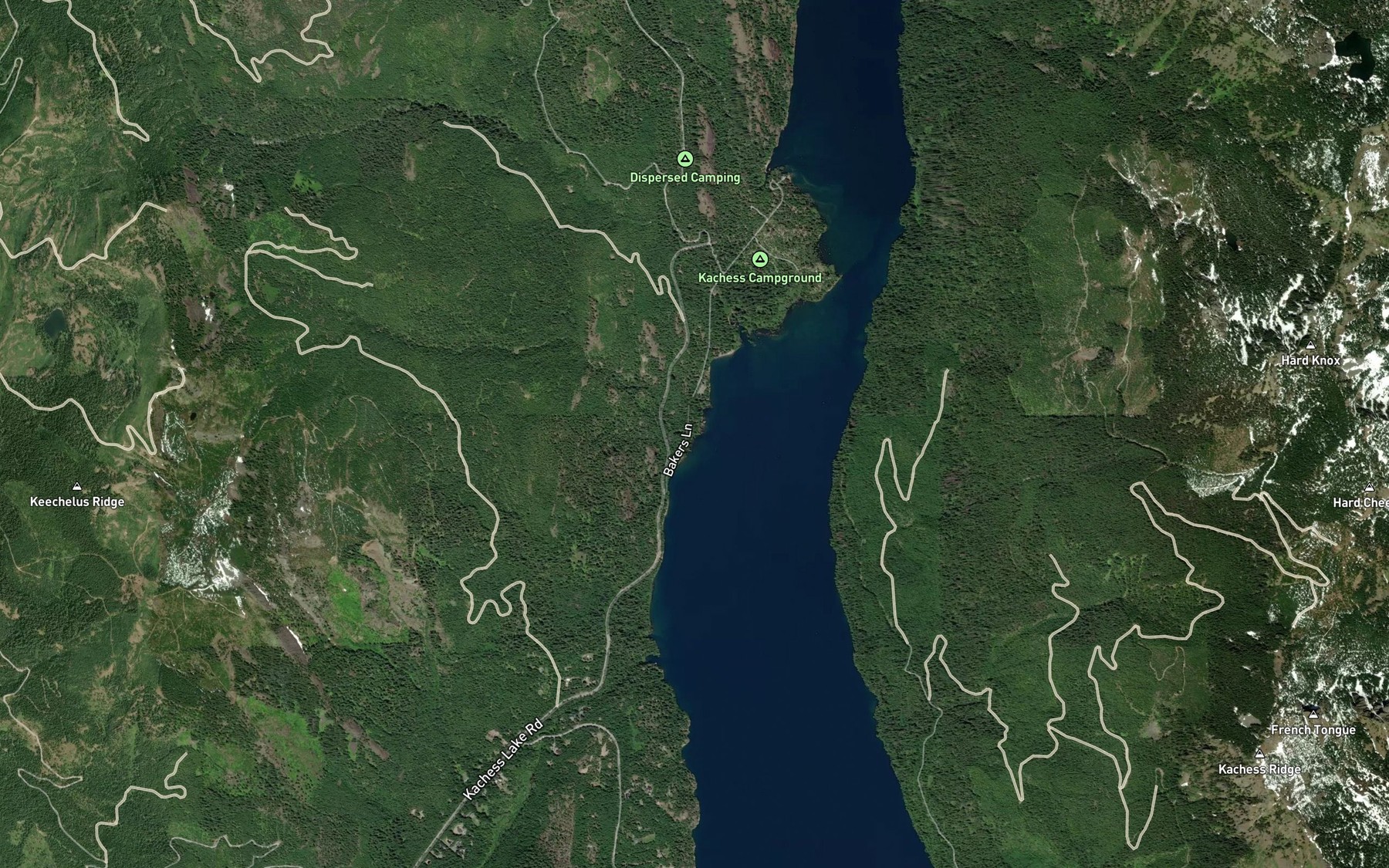 Satellite map of the Thetis Creek