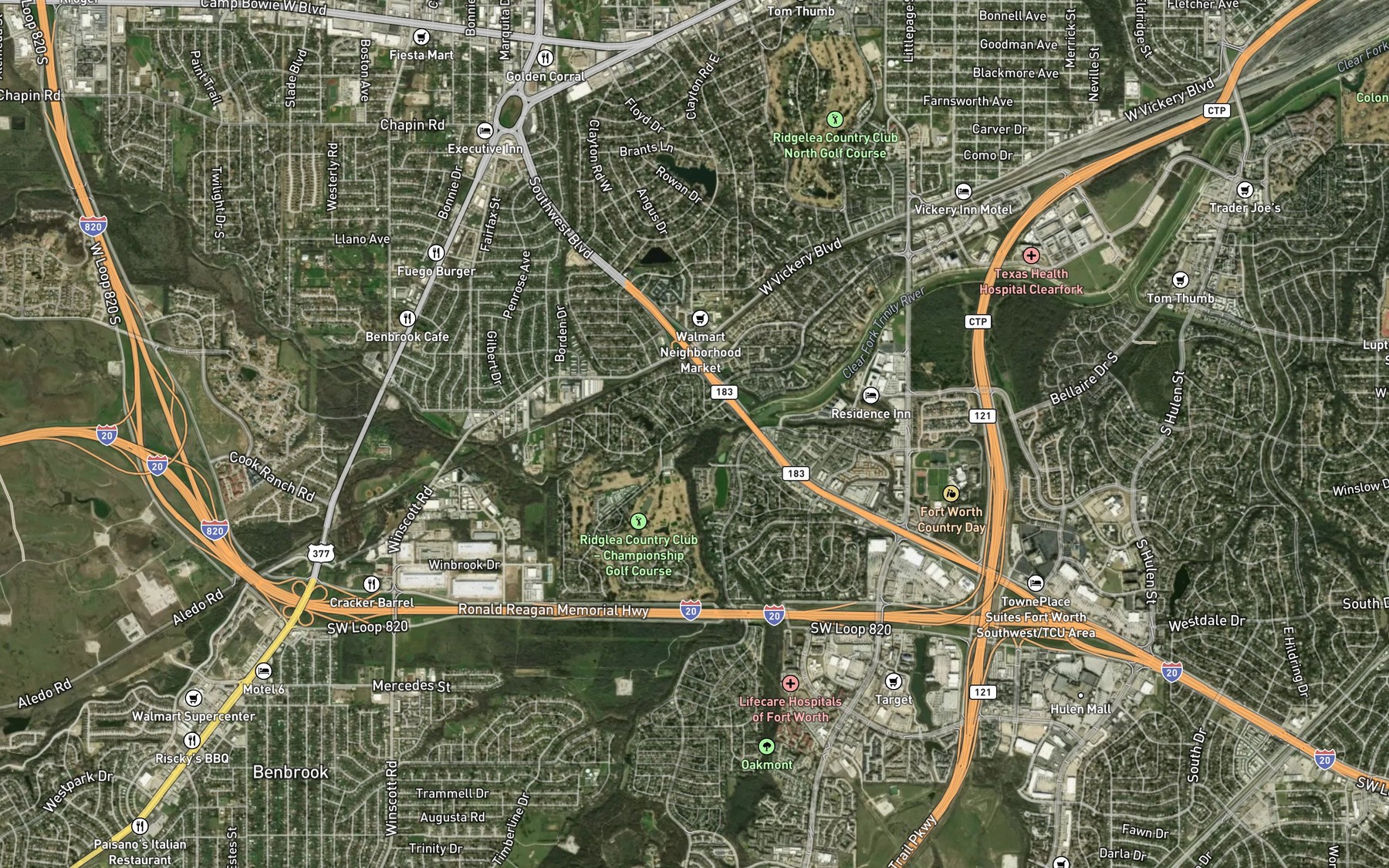 Satellite map of the Marys Creek
