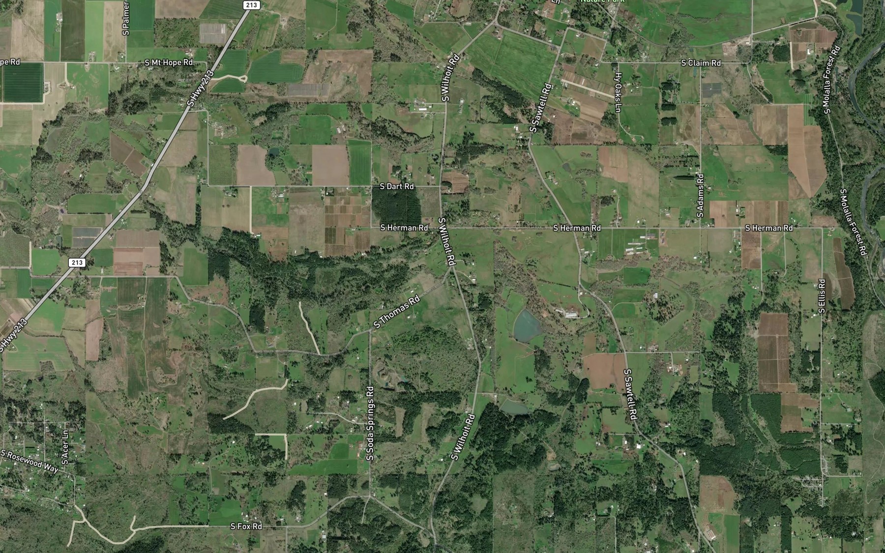Satellite map of the Teasel Creek