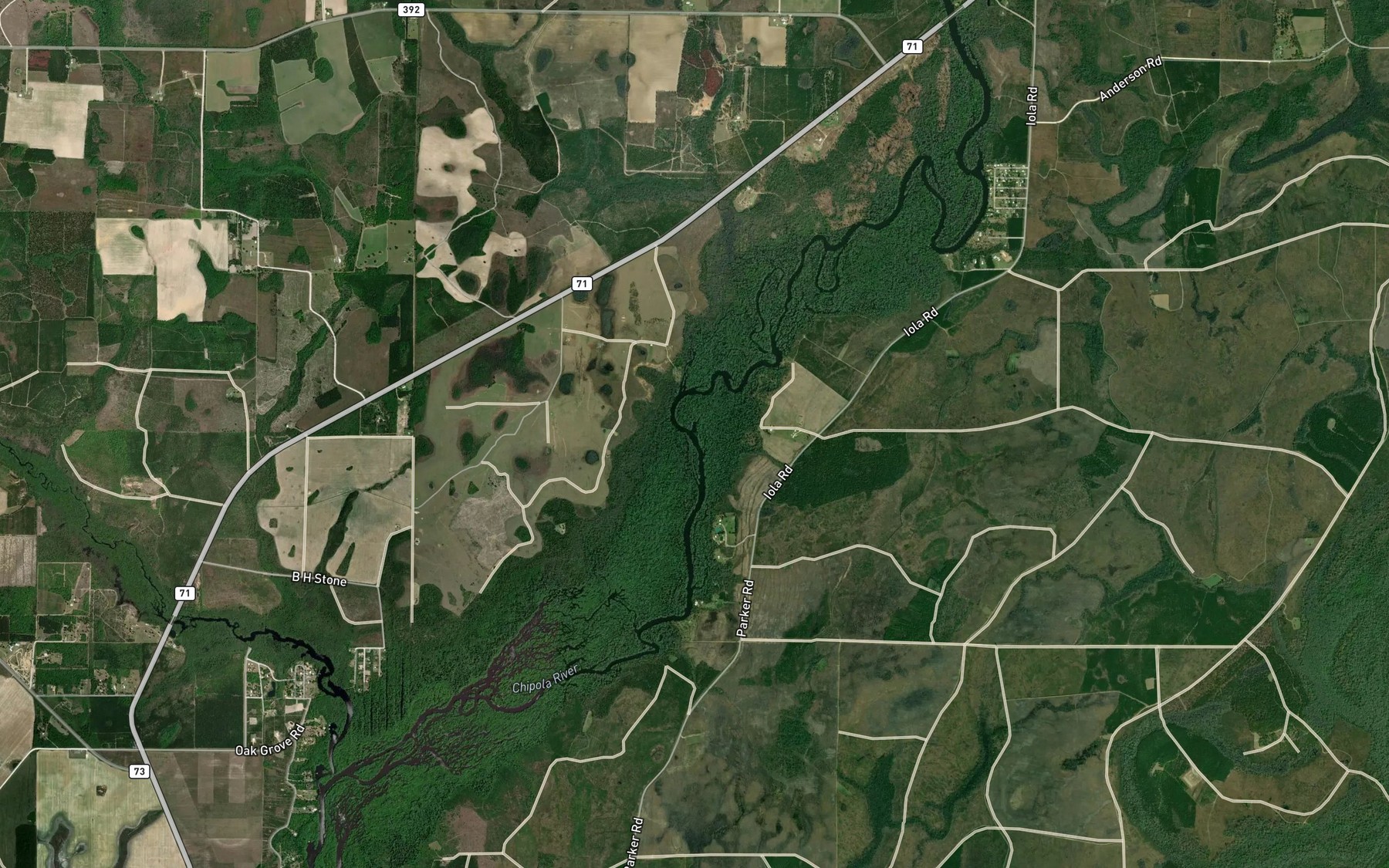 Satellite map of the Chipola River