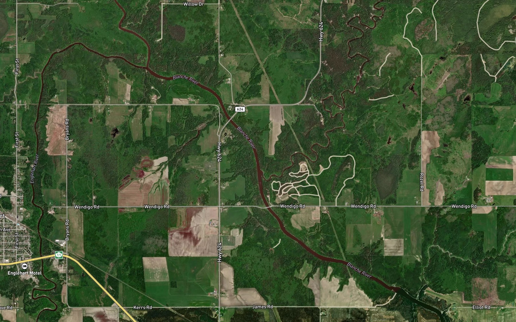 Satellite map of the Larder River