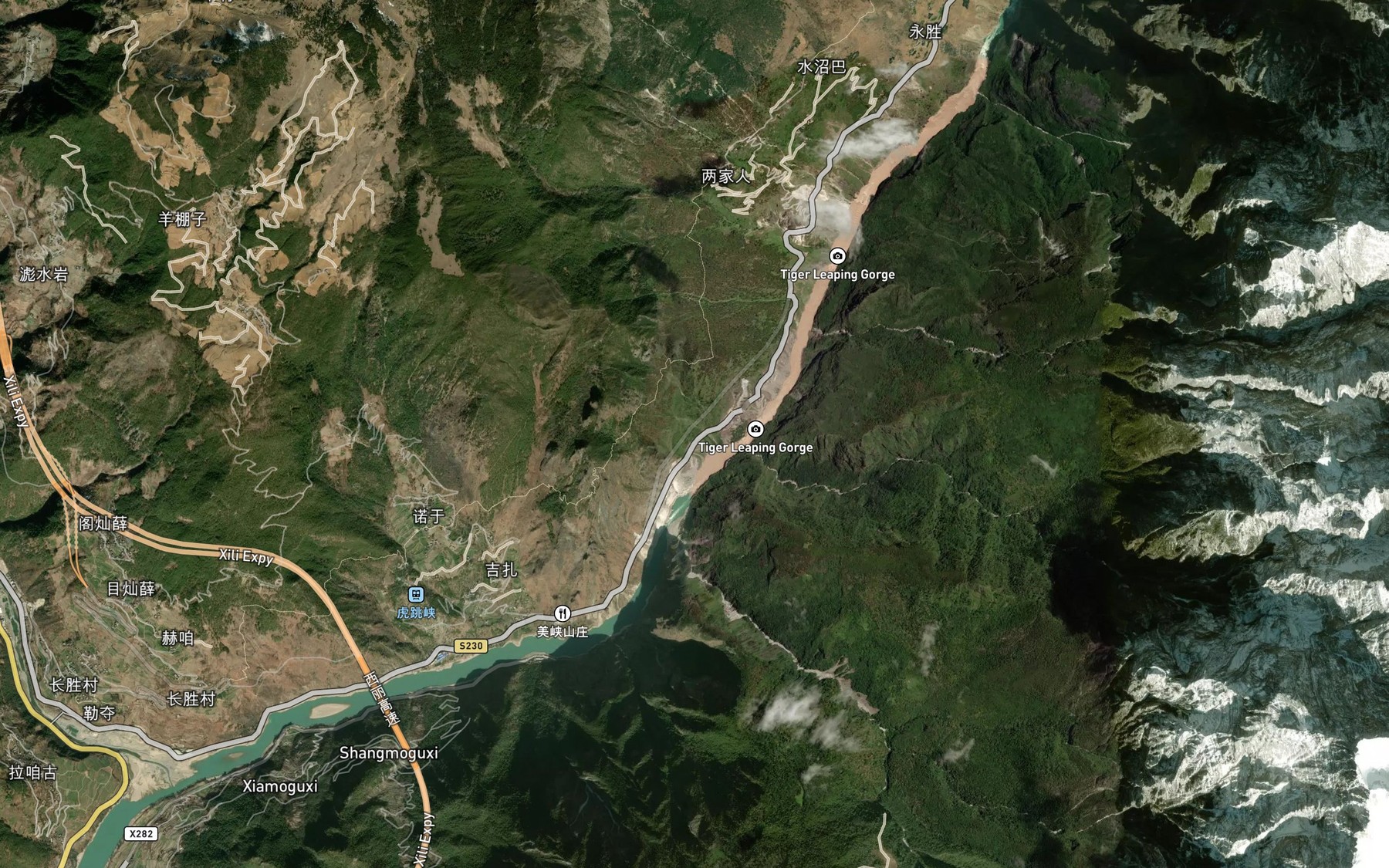 Satellite map of the Tiger Leaping Gorge