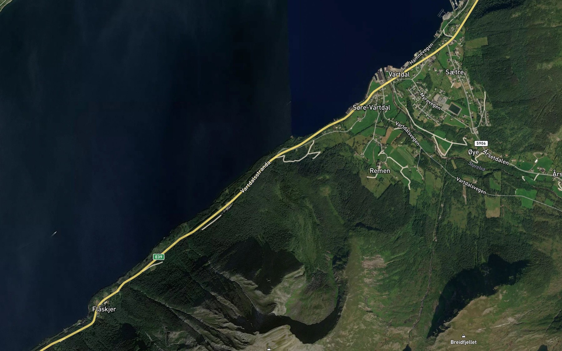 Satellite map of the Lokkedalselva