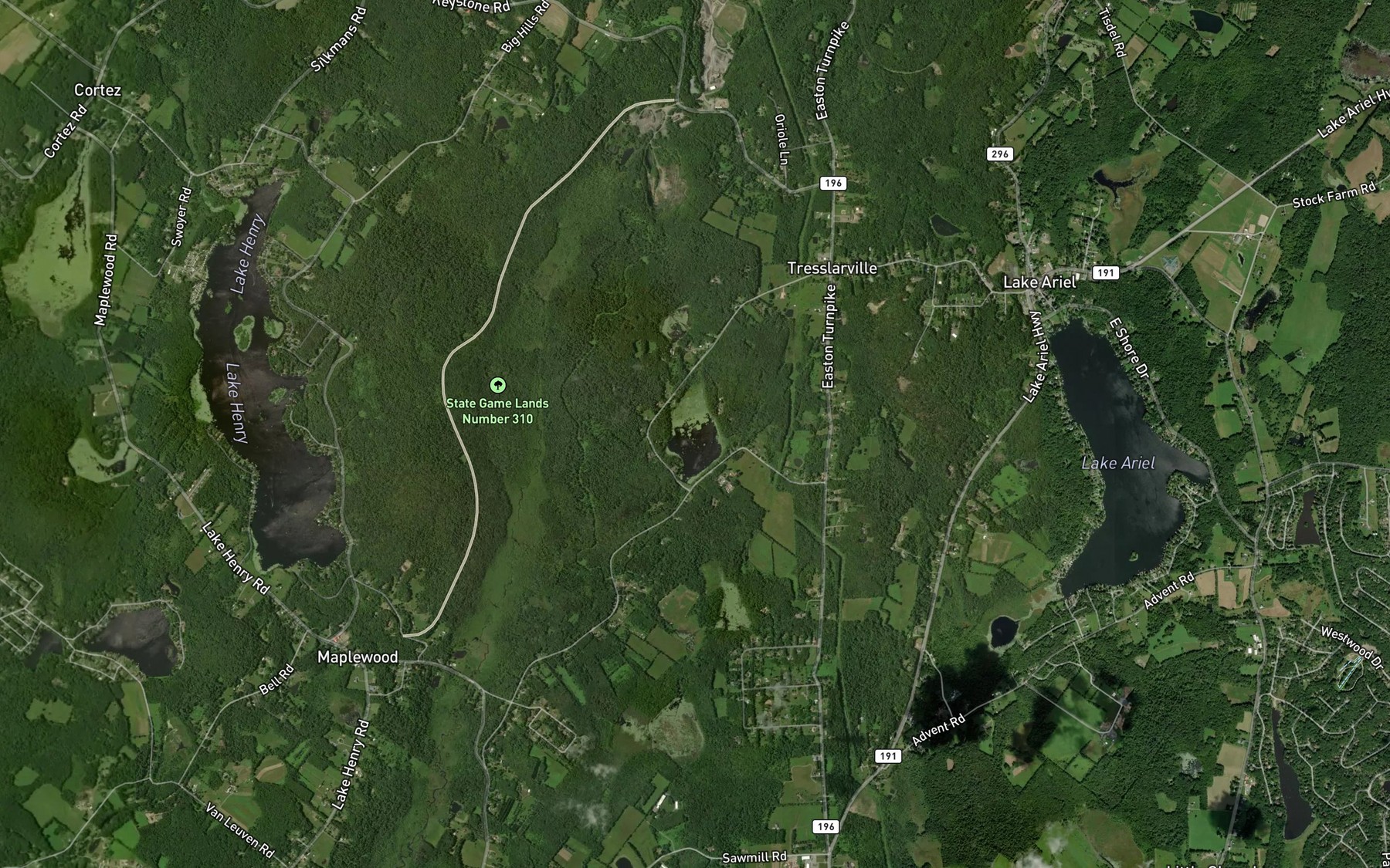 Satellite map of the Beyea Pond
