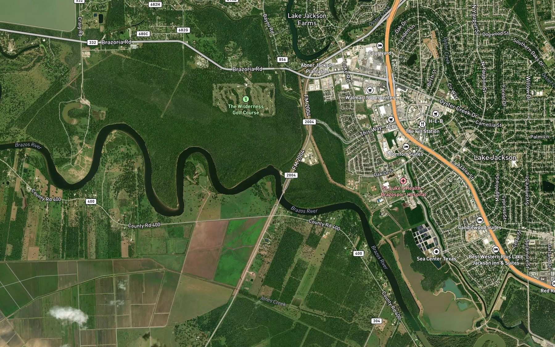 Satellite map of the Buffalo Camp Bayou