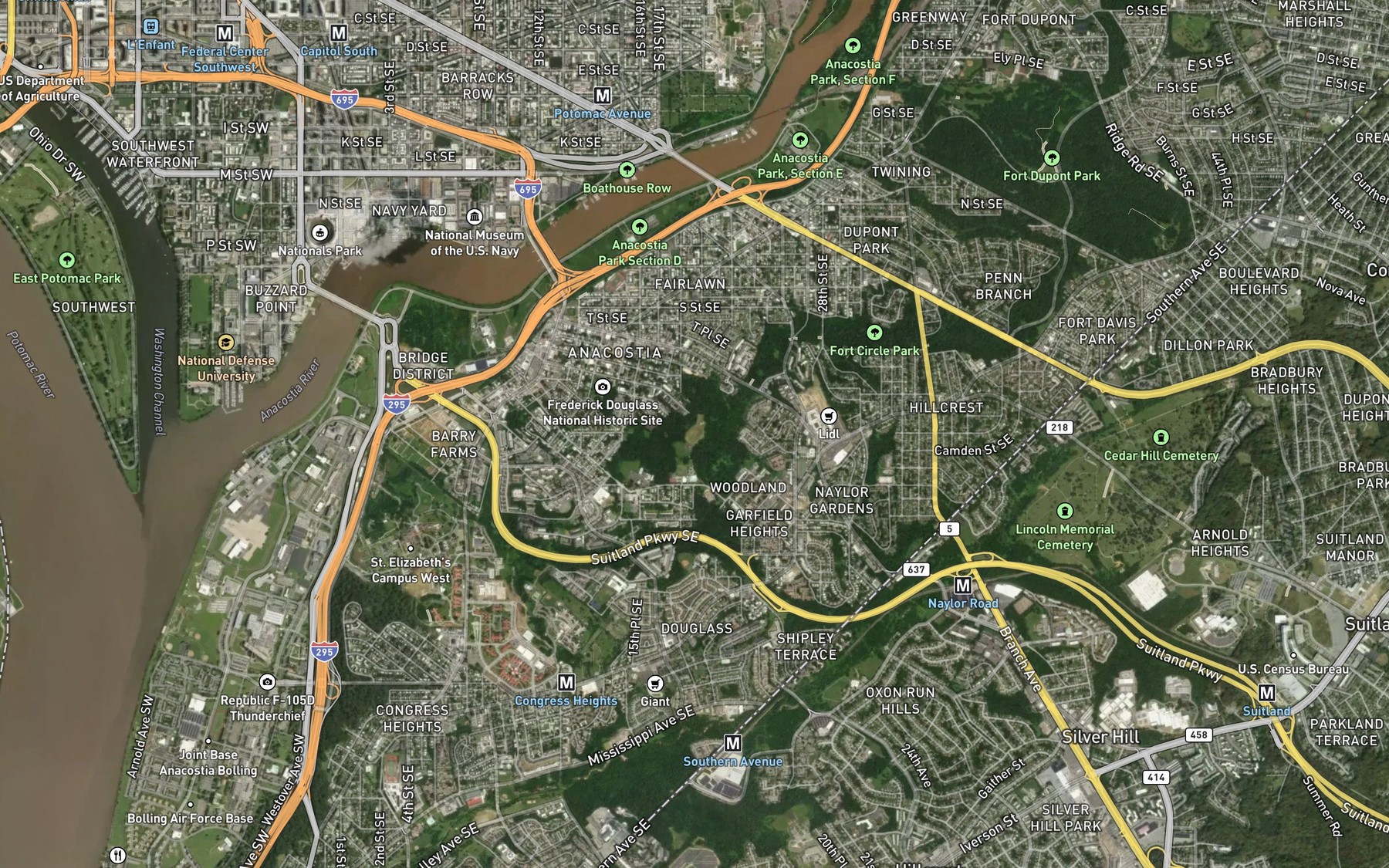 Satellite map of the Anacostia First High Reservoir